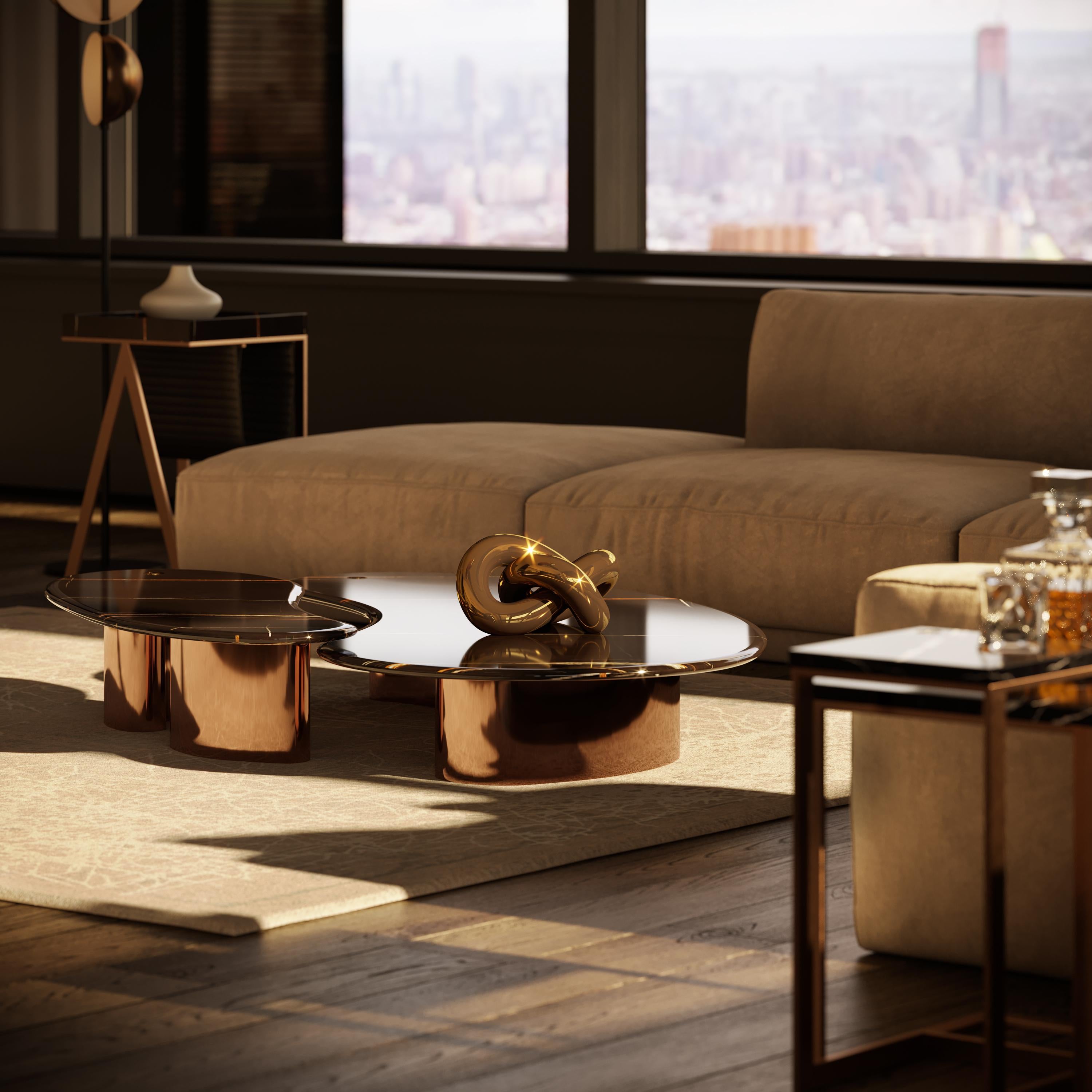 European Pam Petit Organic Marble Center Table Set in Leather by Mansi London For Sale