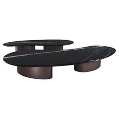 Pam Petit Organic Marble Center Table Set in Leather by Mansi London