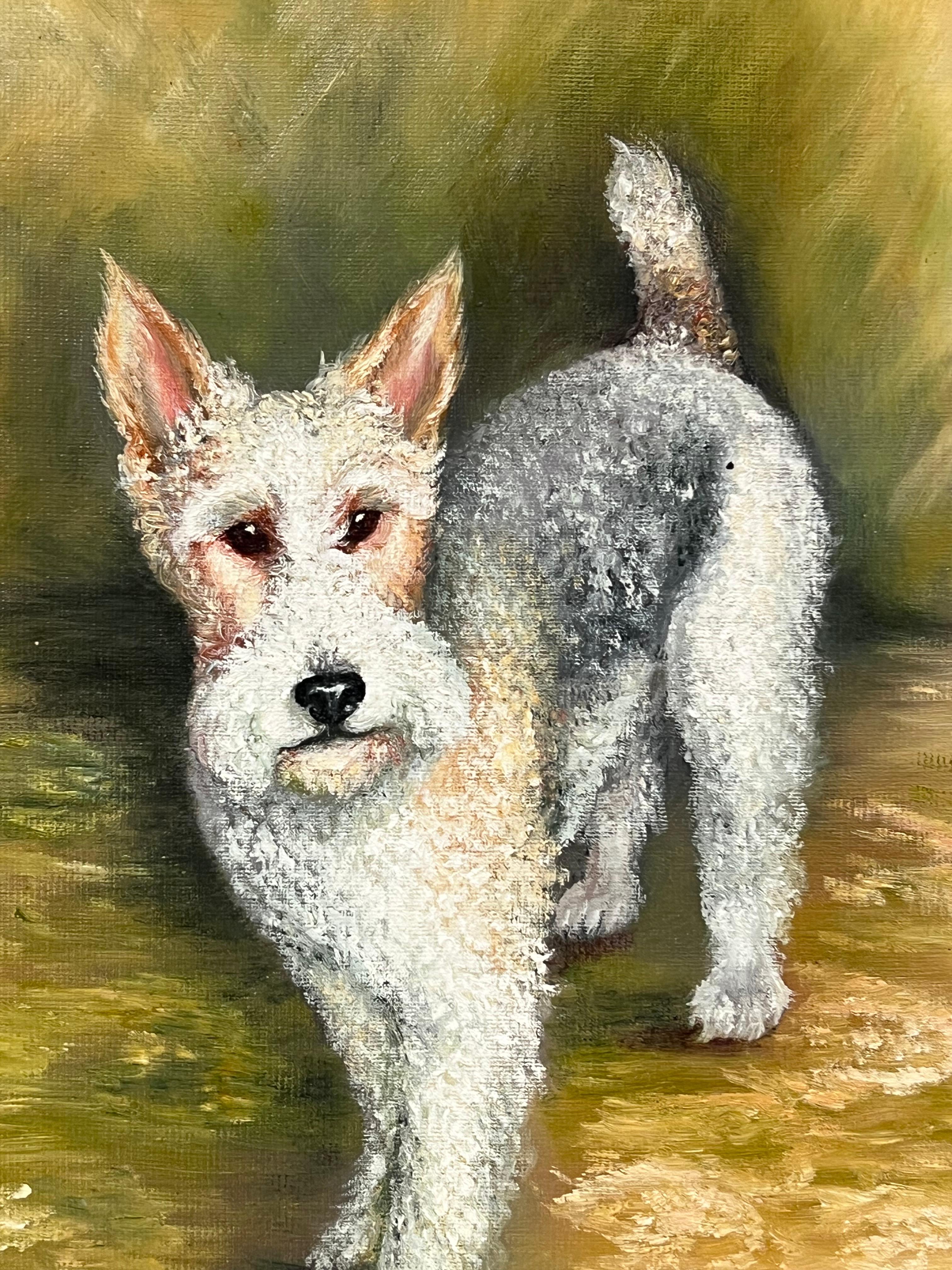 Vintage Englisch signiert Ölgemälde Foxterrier Hund Porträt im Angebot 3