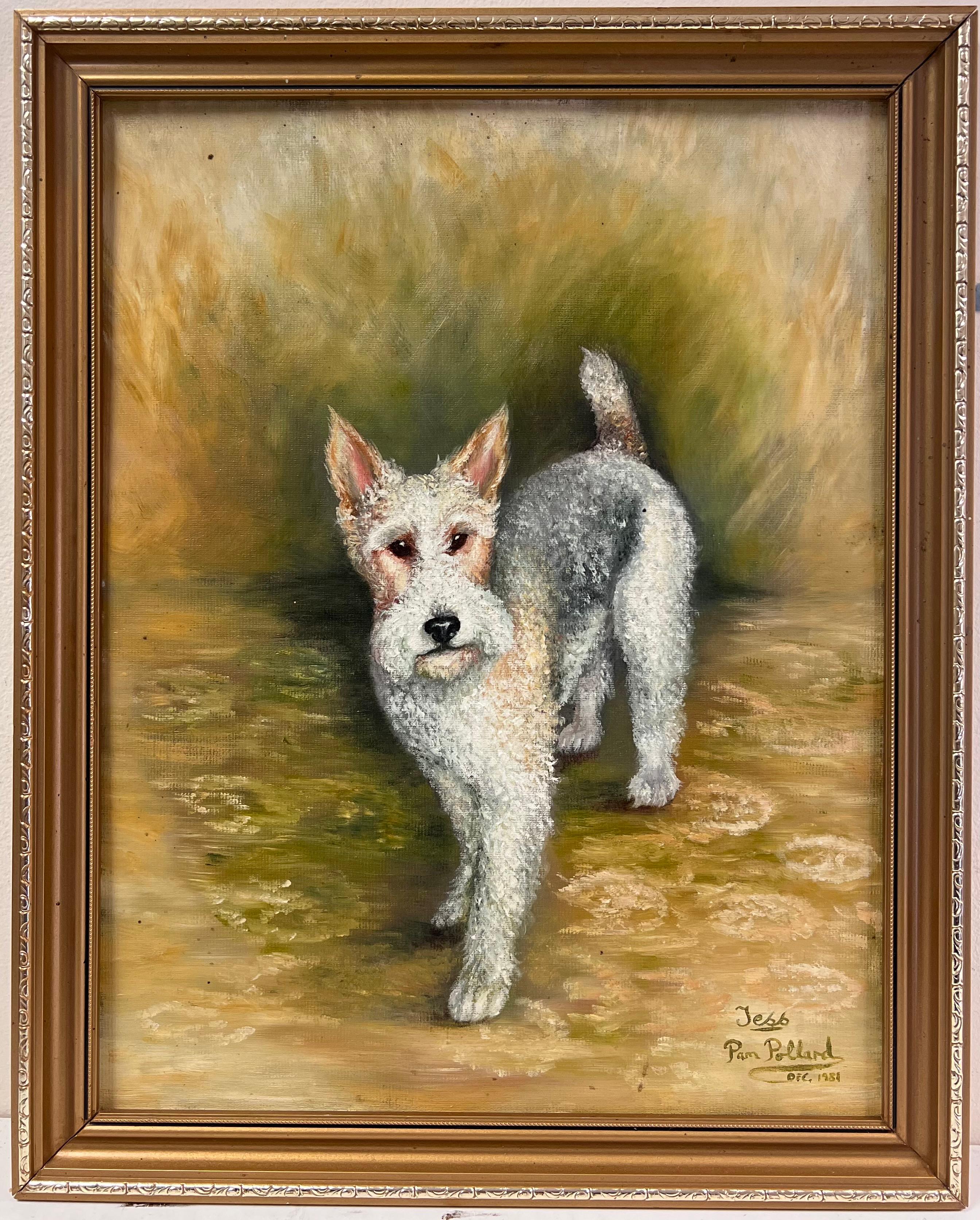 Vintage Englisch signiert Ölgemälde Foxterrier Hund Porträt