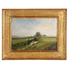Pam Sheehan (Am. B. 1956) Paesaggio ad olio su pannello intitolato "Via d'acqua".