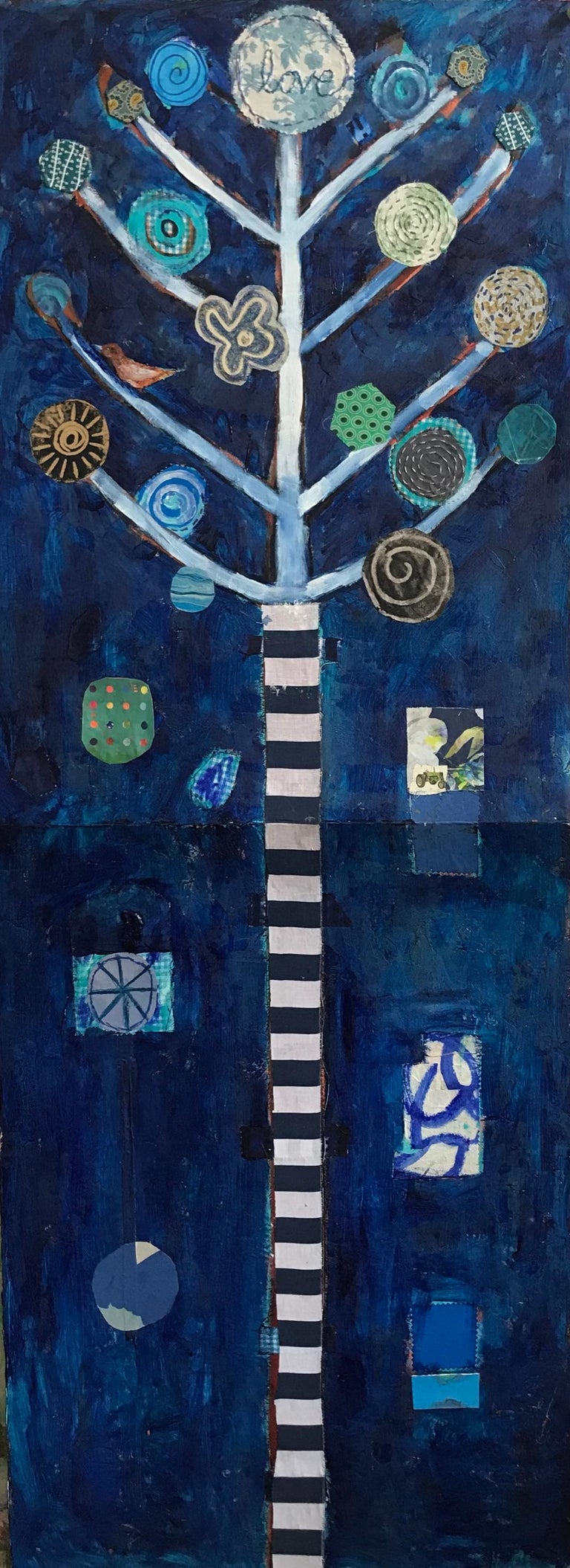 Blue Tree of Life Mixed Media Acrylic Painting on paper - Abstract Expressionist Mixed Media Art by Pam Smilow