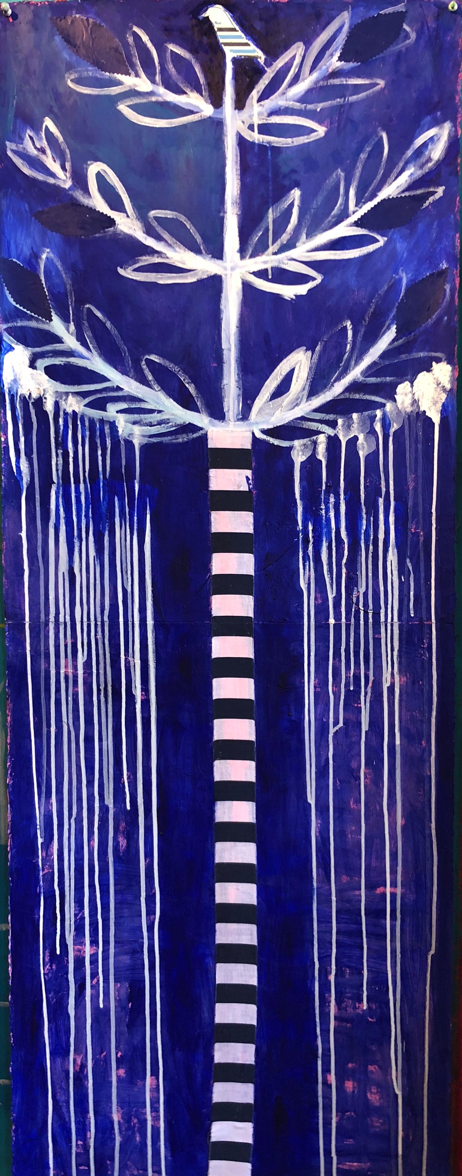 Blue Tree of Life Mixed Media Acrylic Painting on paper