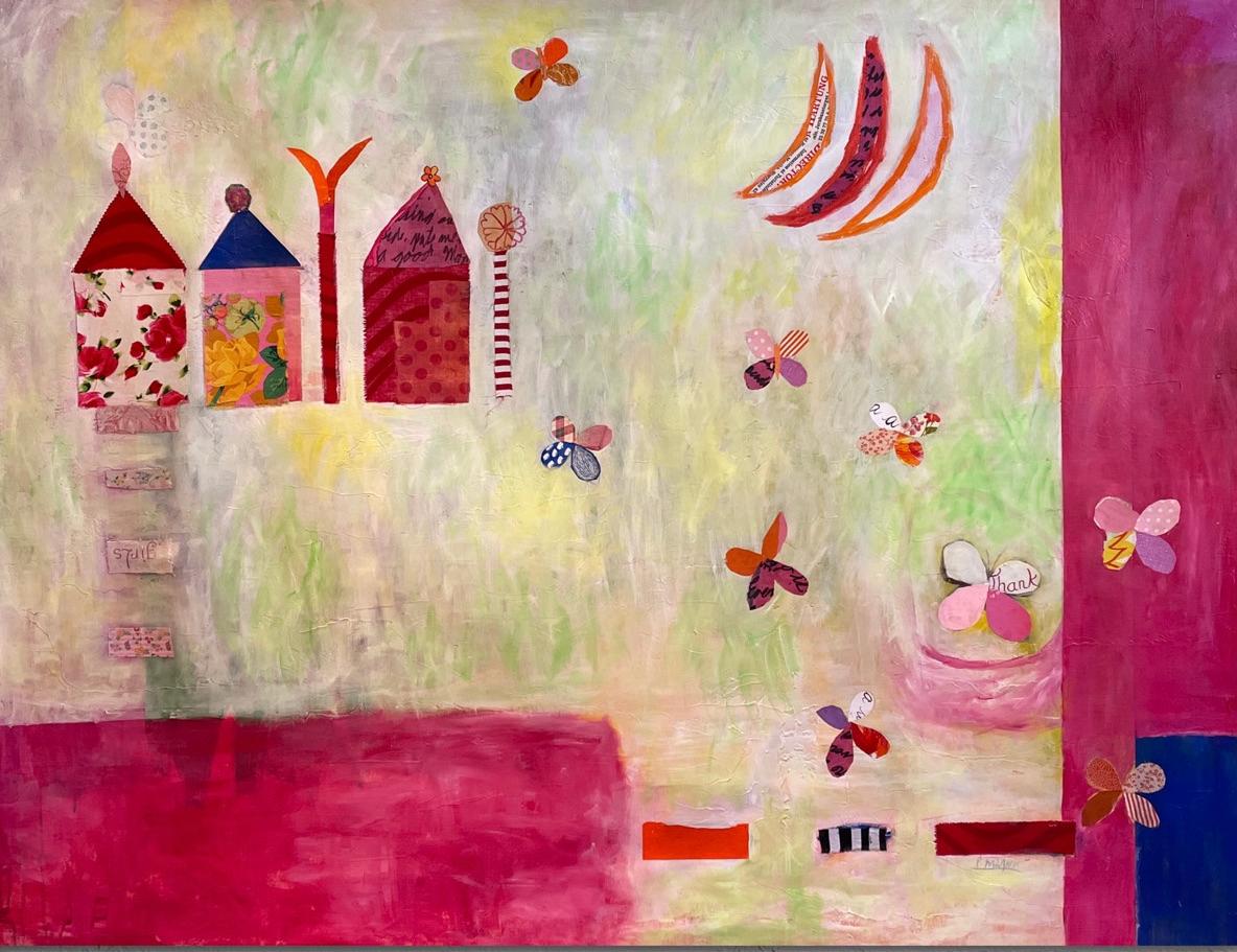 Pink Butterflies Contemporary Abstract Mixed Media Painting - Mixed Media Art by Pam Smilow