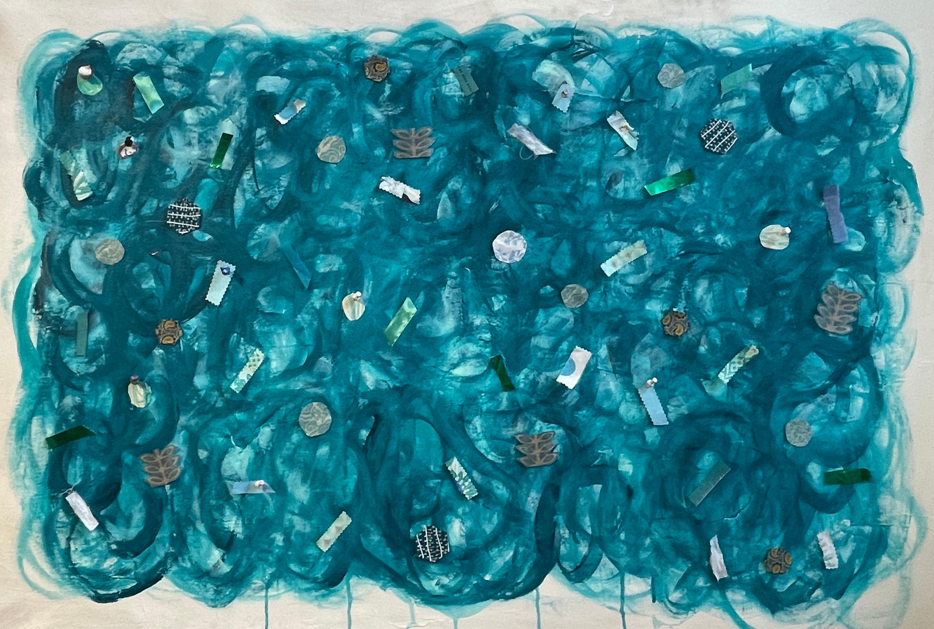 Türkis Abstraktes Gemälde – Mixed Media Art von Pam Smilow