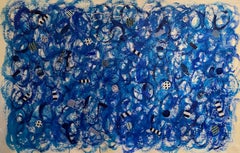 Abstract Cobalt Blue Scribble Series by New York Artist Pam Smilow