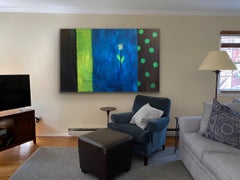Blue Tulip, Green Dot Large Contemporary Painting