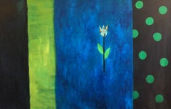 Blue Tulip, Green Dot Large Contemporary Painting