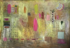 Yellow Spruce Series: Pink Abstract Mixed Media Painting on Canvas