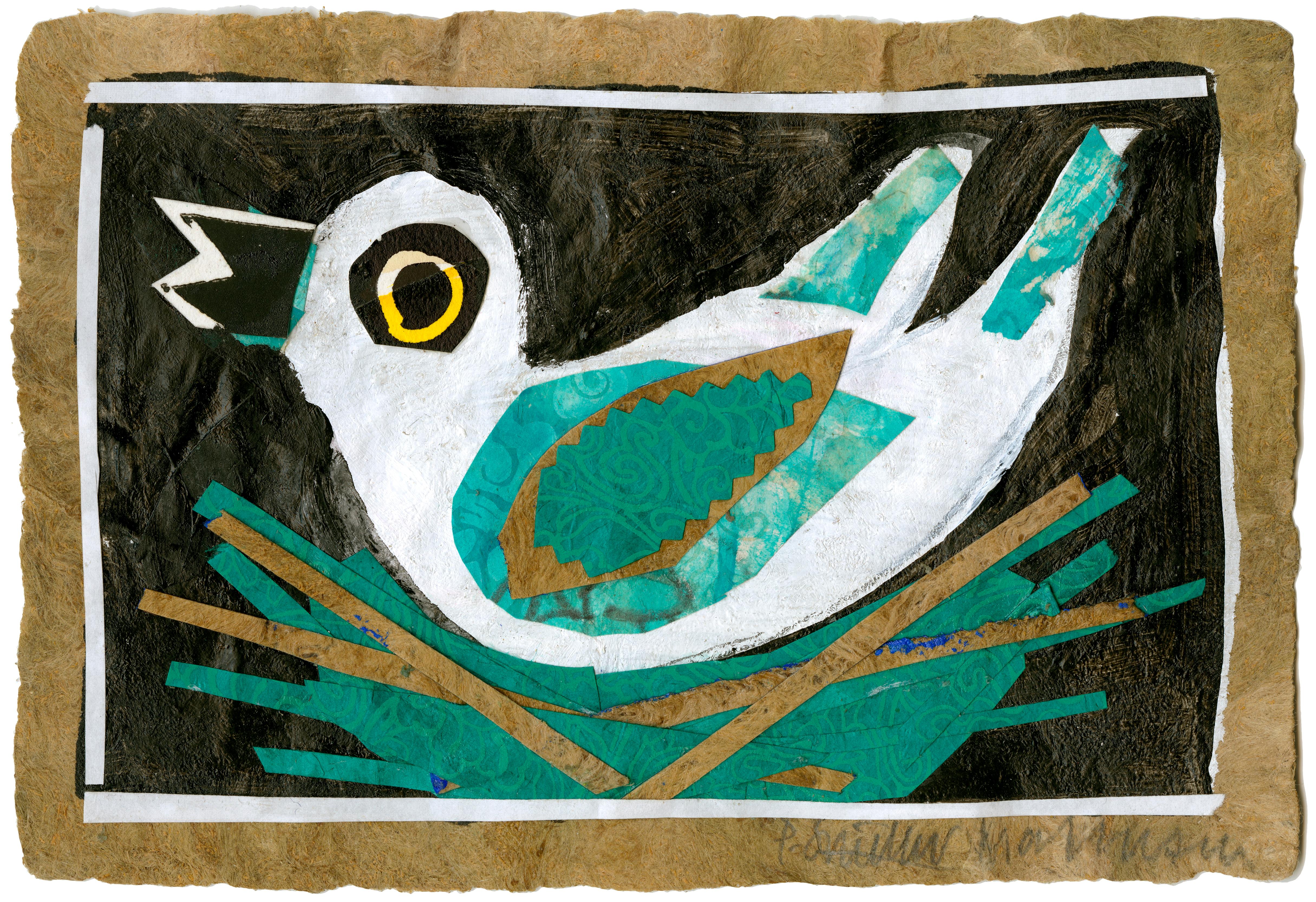 Pam Smilow/Gert Mathiesen Collaboration Animal Print - Teal Bird Animal Giclee Print on Paper