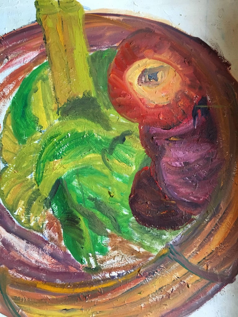 Abstract Bowl of Fruit, British Artist, Colourful - Brown Still-Life Painting by Pamela Cawley