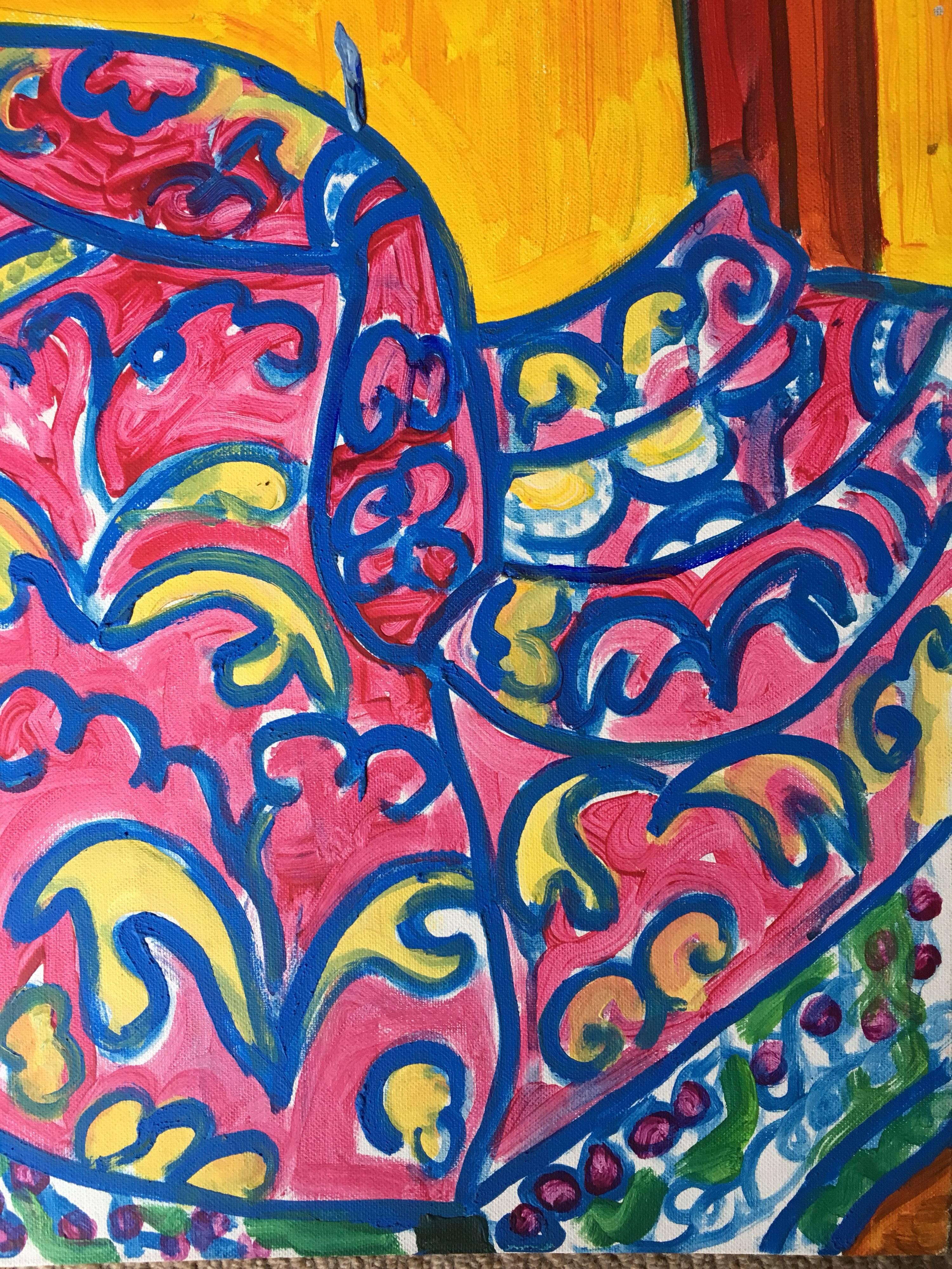 Abstraktes, farbenfrohes Ölgemälde eines Sessels (Impressionismus), Painting, von Pamela Cawley