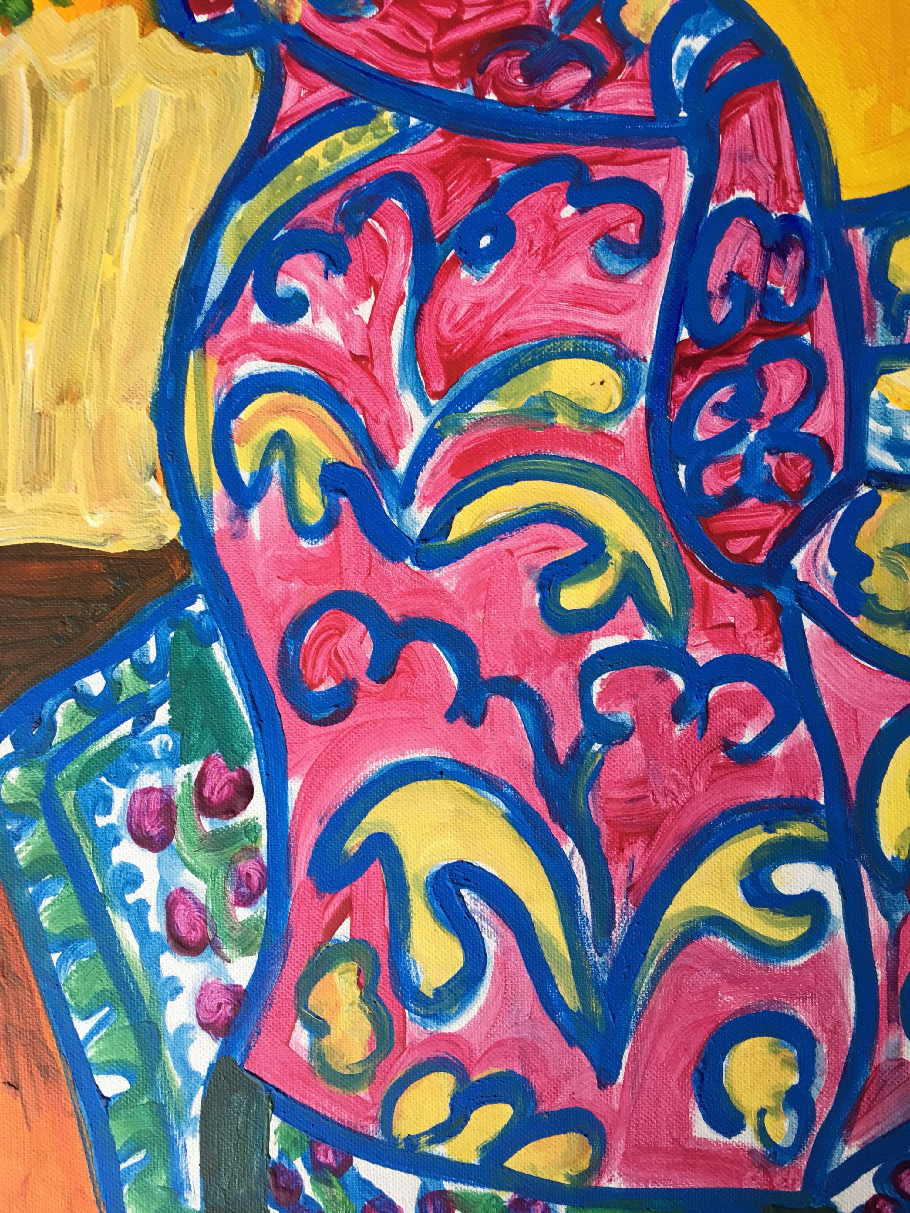 Pintura al óleo abstracta y colorista de un sillón en venta 1