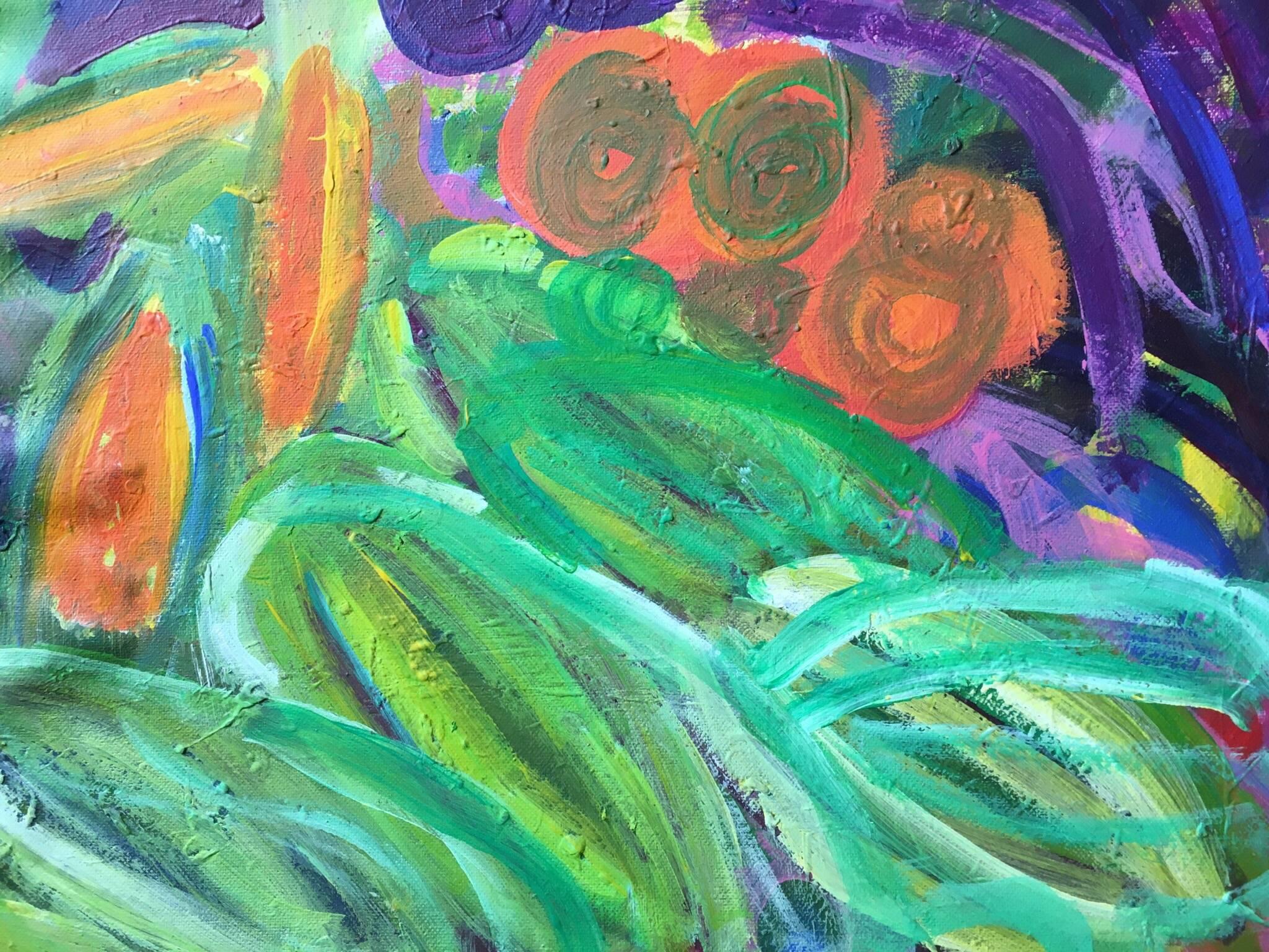 Abstrakte, farbenfrohe Gemüse, Ölgemälde (Impressionismus), Painting, von Pamela Cawley