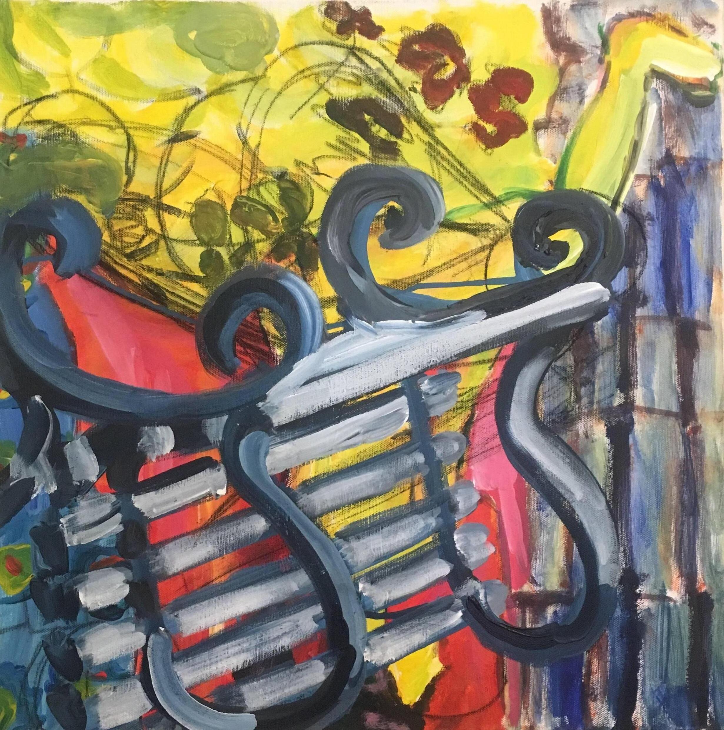 Interior Painting de Pamela Cawley - Pintura al óleo abstracta impresionista de gran tamaño, Artista británico