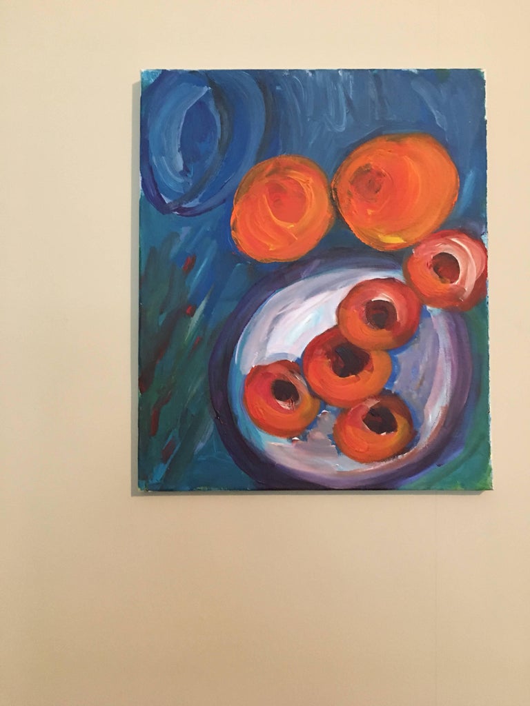 Abstract Oranges, Still Life, Rich Colourful Oil Painting
by Pamela Cawley, British 20th century
oil painting on canvas, unframed
canvas: 18 x 15 inches 

Stunning original Impressionist oil painting by the 20th century British artist, Pamela