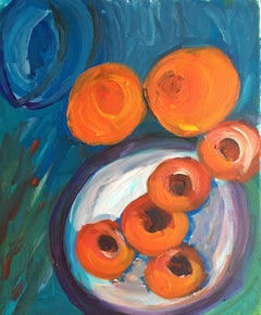 Oranges abstraits, nature morte, peinture à l'huile riche et colorée