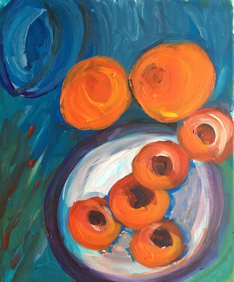 Pamela Cawley Landscape Painting - Abstract Oranges, Still Life, Rich Colourful Oil Painting