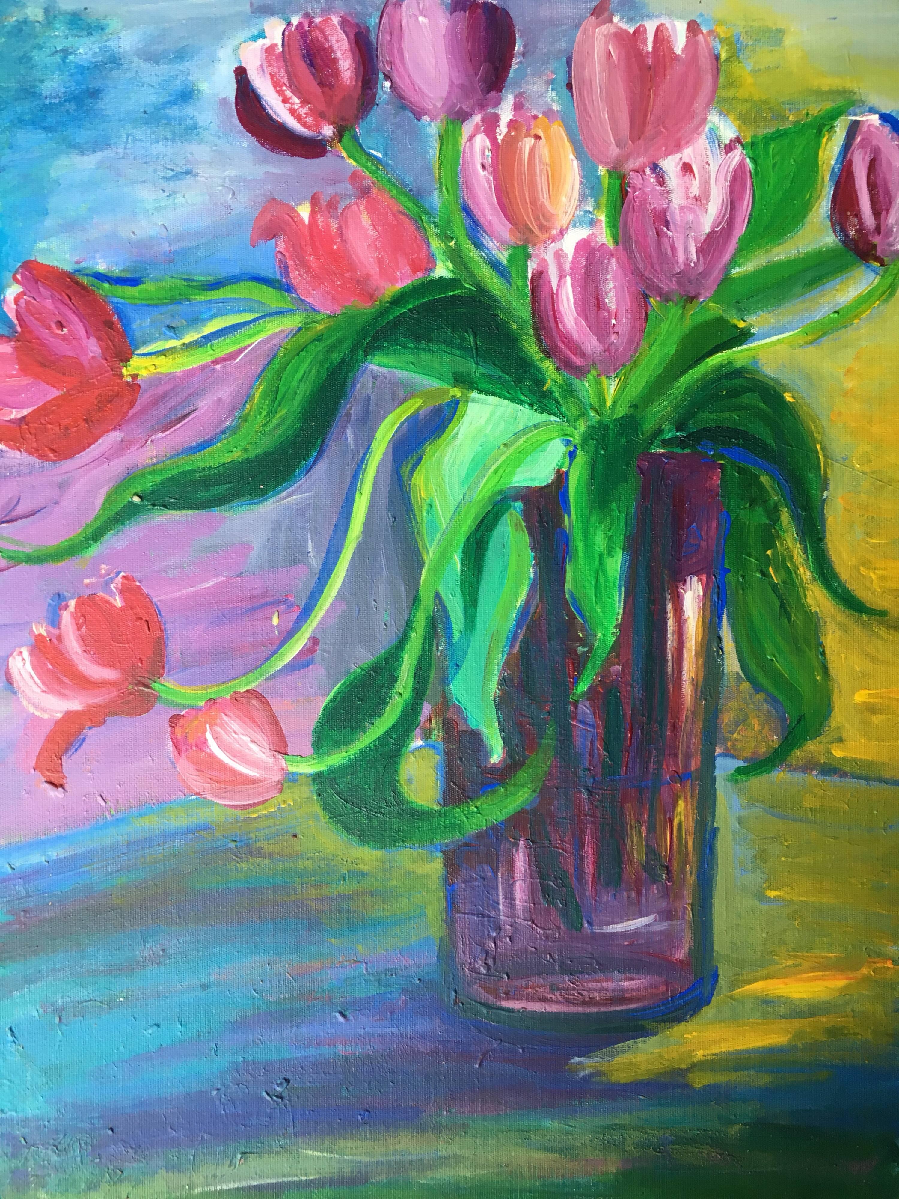 vase of tulips painting