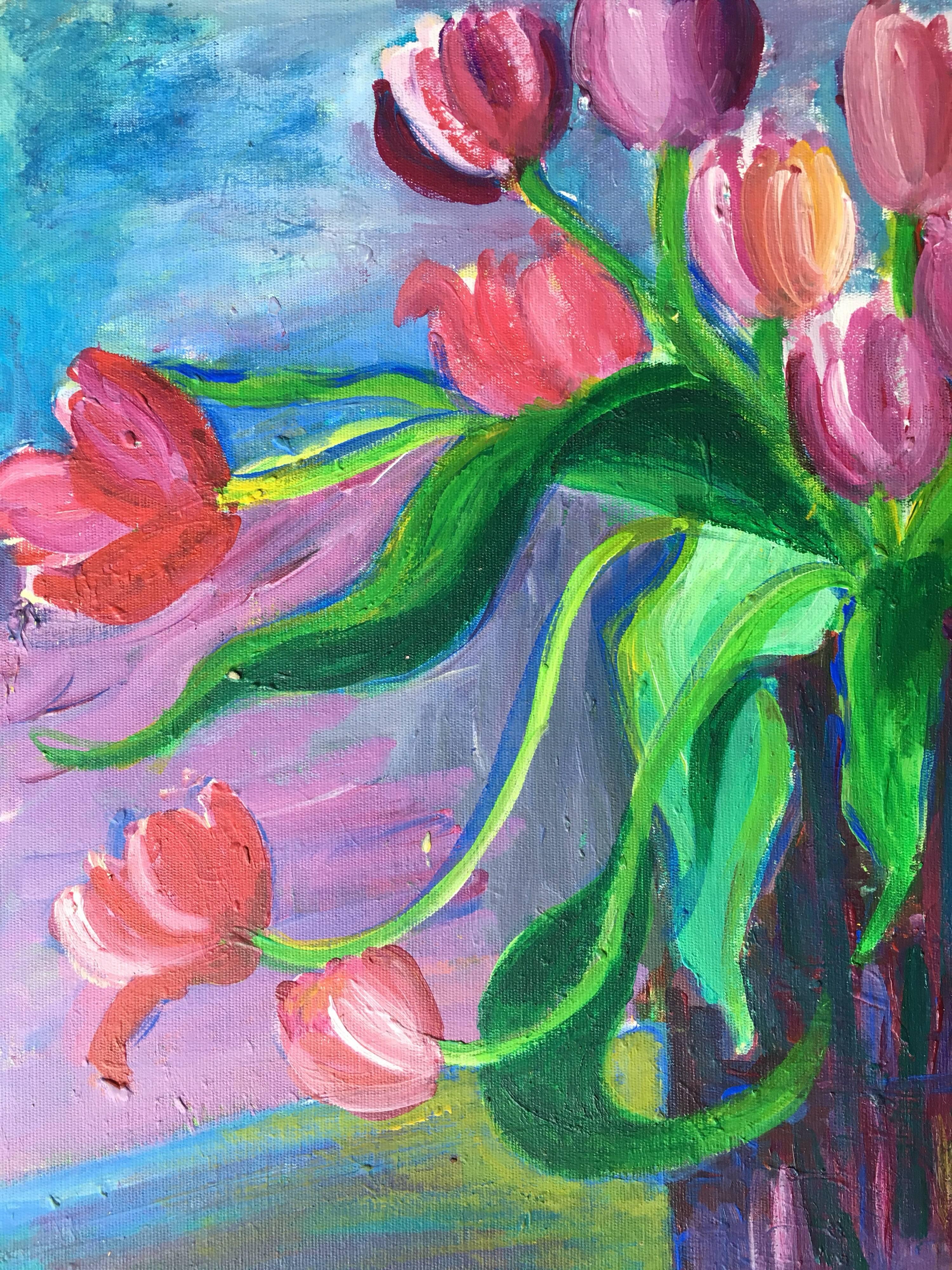 tulips in a vase painting
