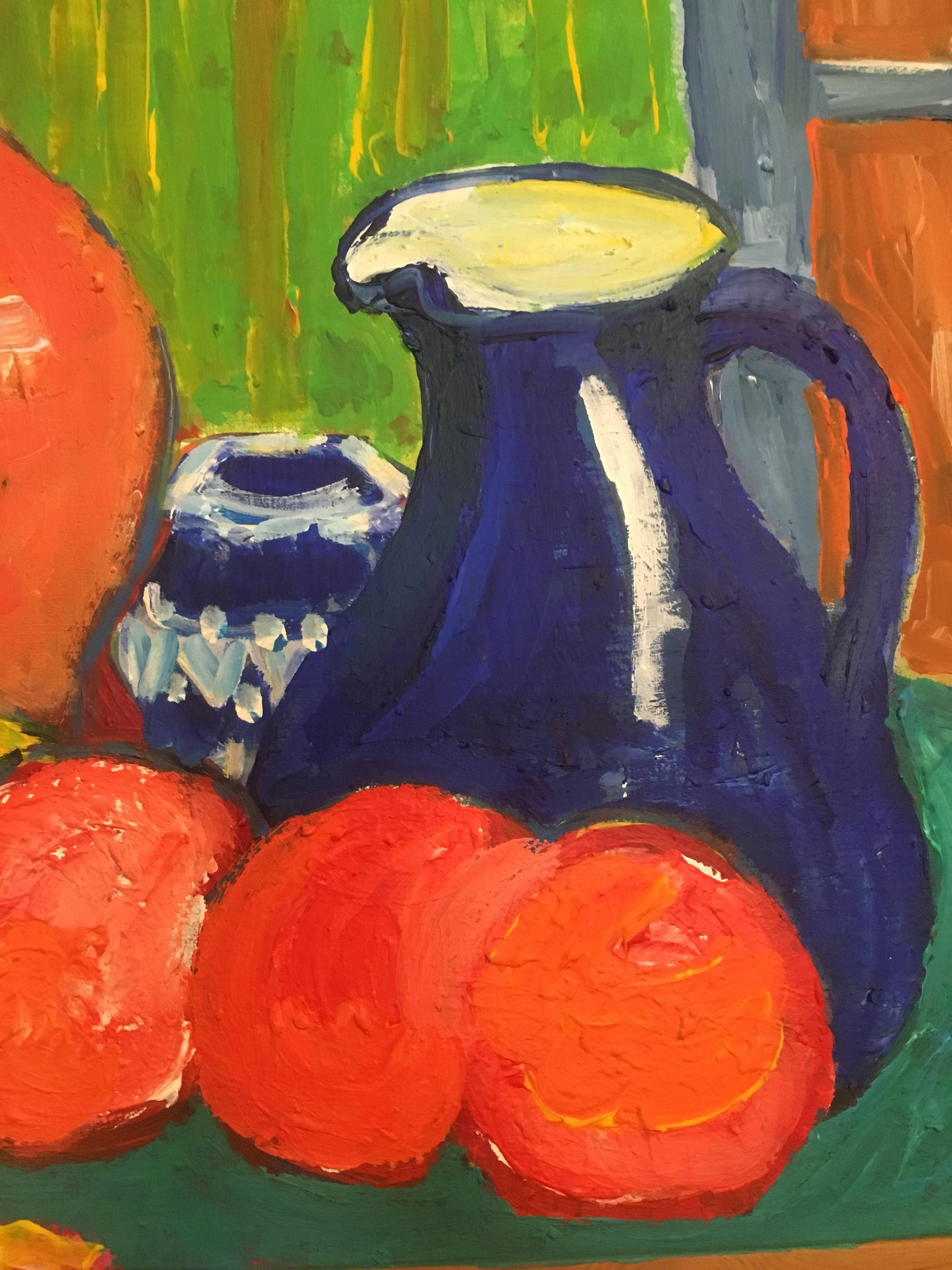 Colourful Still Life Oil Painting, British Artist - Brown Interior Painting by Pamela Cawley