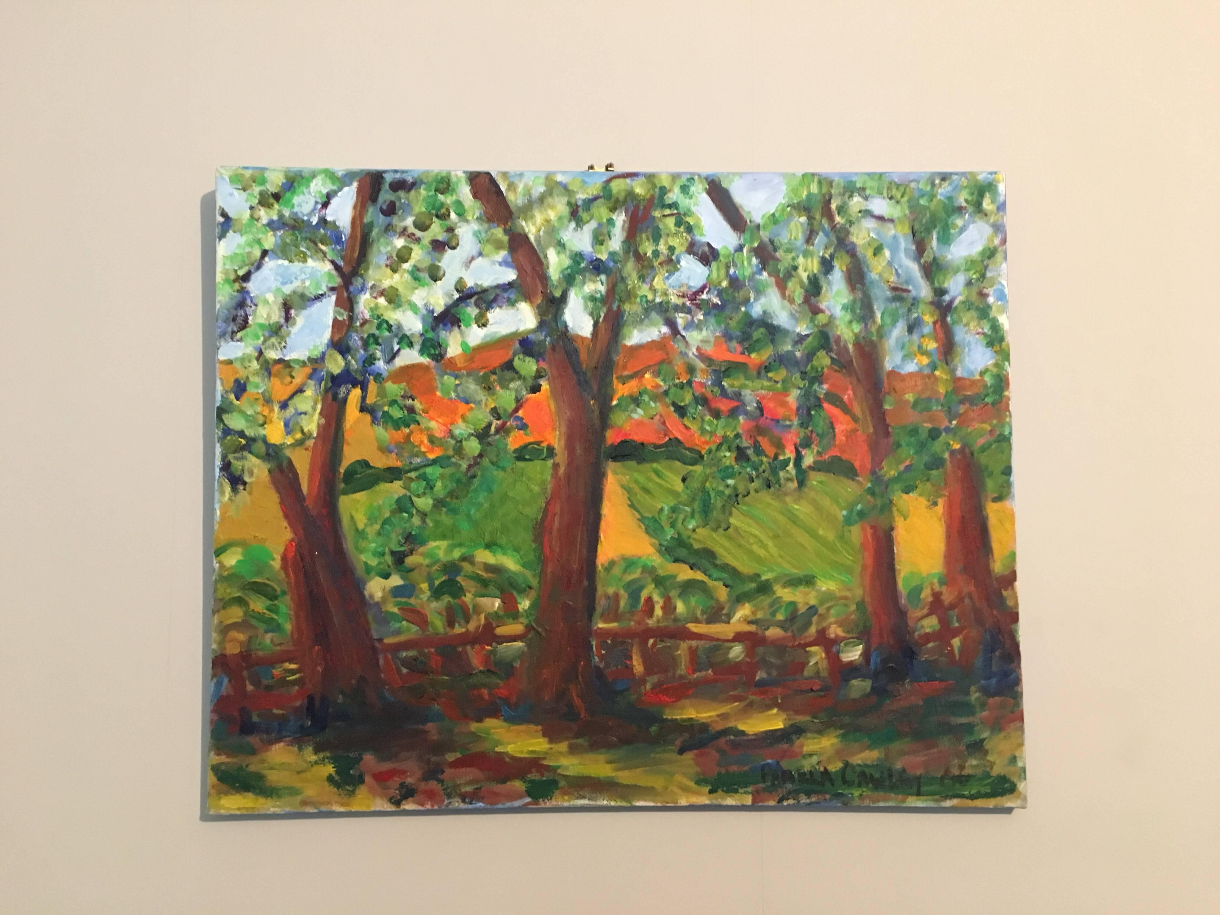 Autumnal Countryside Landscape, Impressionist, Signed Huge Oil Painting - Brown Figurative Painting by Pamela Cawley