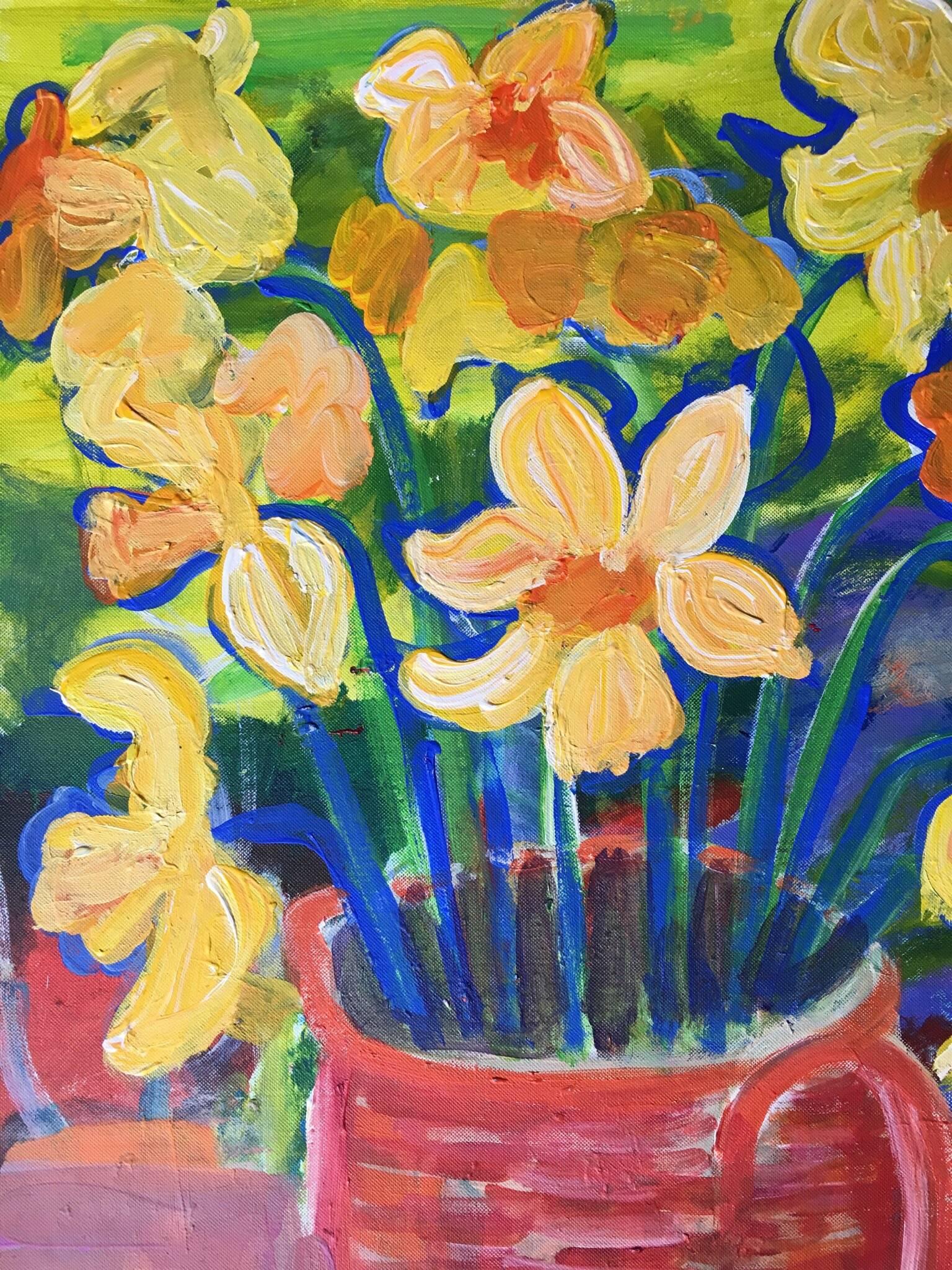 Daffodils, Impressionist, Bright Colours, Oil Painting
by Pamela Cawley, British 20th century
oil painting on board, unframed
board: 18 x 14 inches 

Stunning original Impressionist oil painting by the 20th century British artist, Pamela Cawley. The