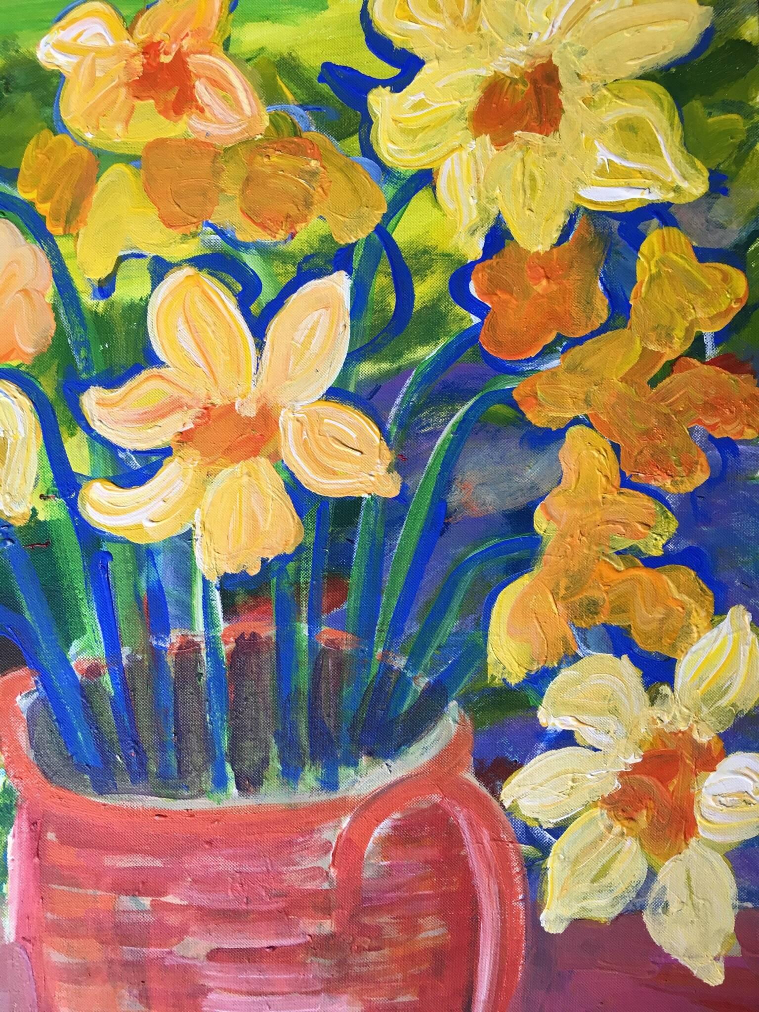 Daffodils Impressionist, Bright Colours, Oil Painting 1