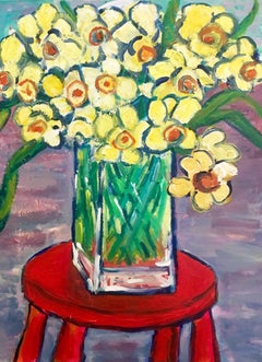 Daffodils in a Glass Vase, British Artist, Oil Painting