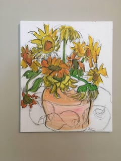 Jonquilles sur une toile vierge, artiste britannique, peinture à l'huile