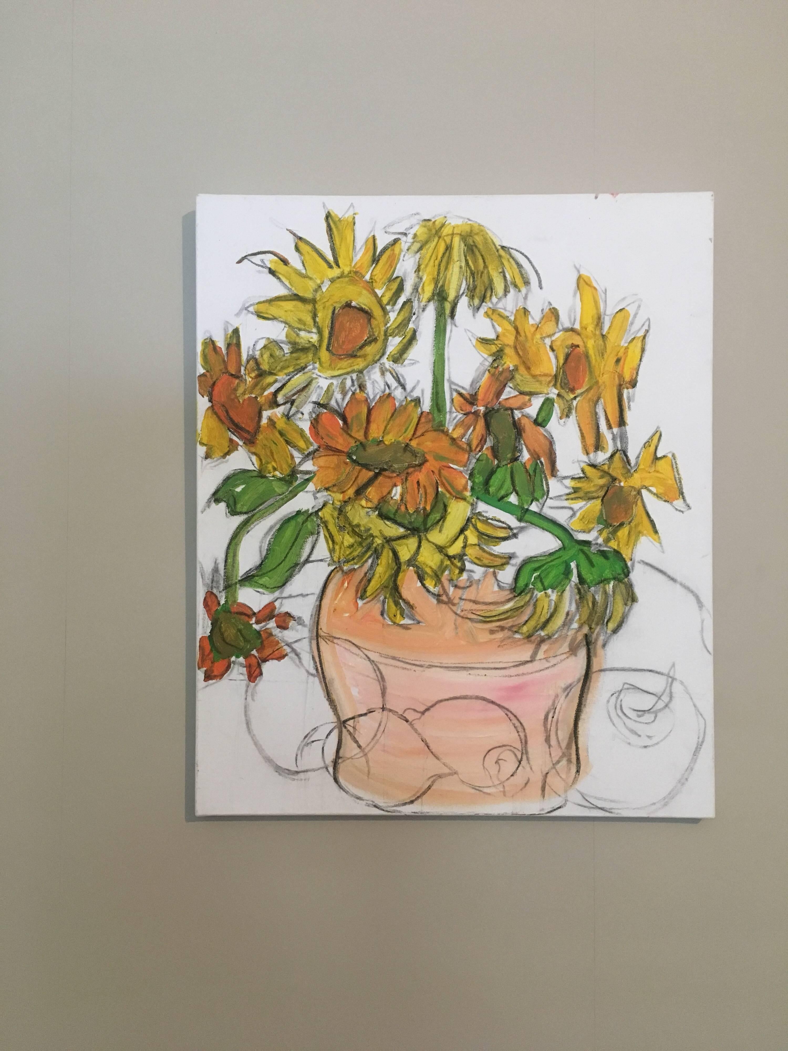 Narcisi su tela vuota, Artista britannico, Pittura a olio - Painting Impressionismo di Pamela Cawley