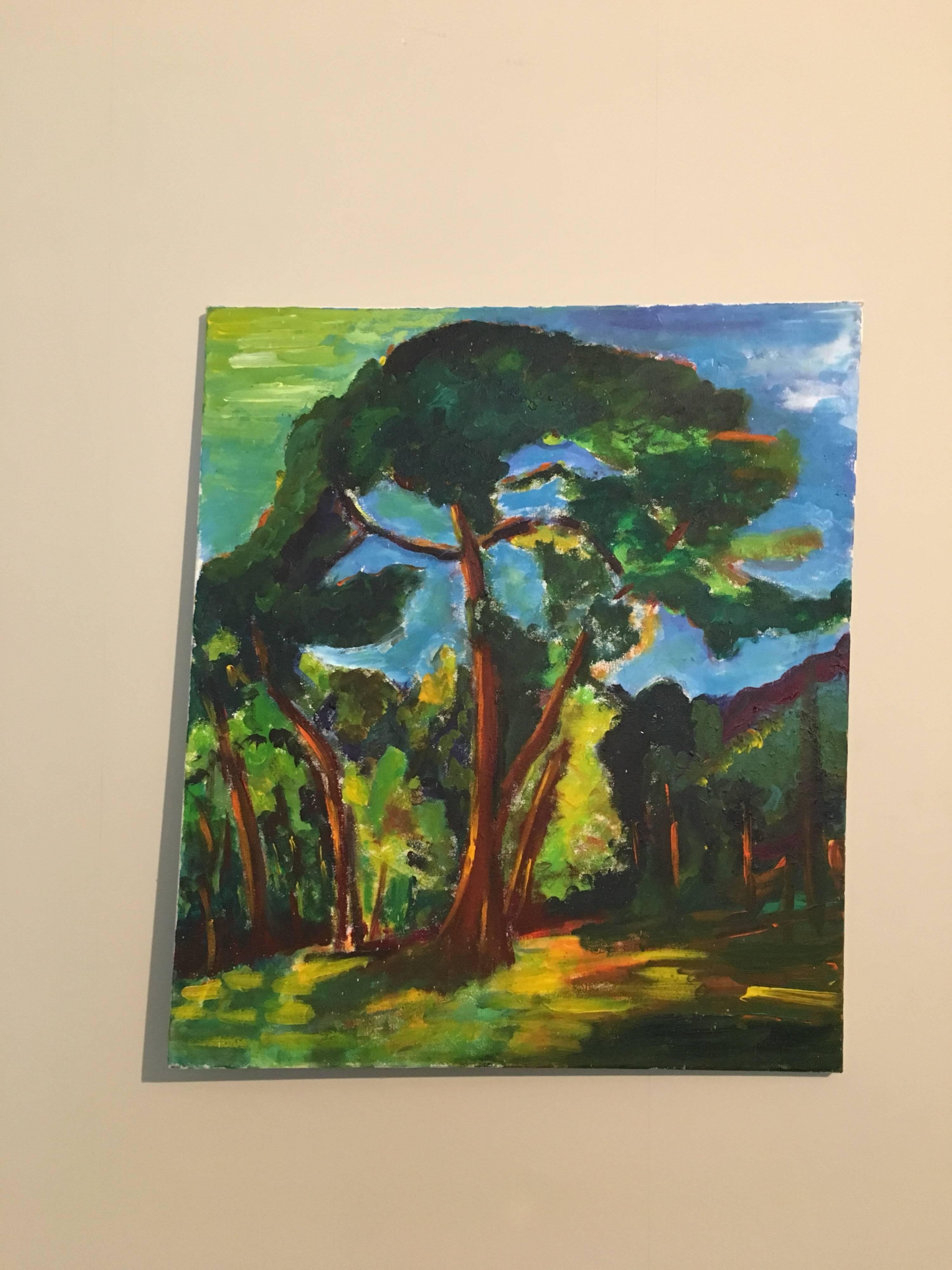 Expressionistischer expressionistischer alter Baum, Landschaft, britischer Künstler – Painting von Pamela Cawley