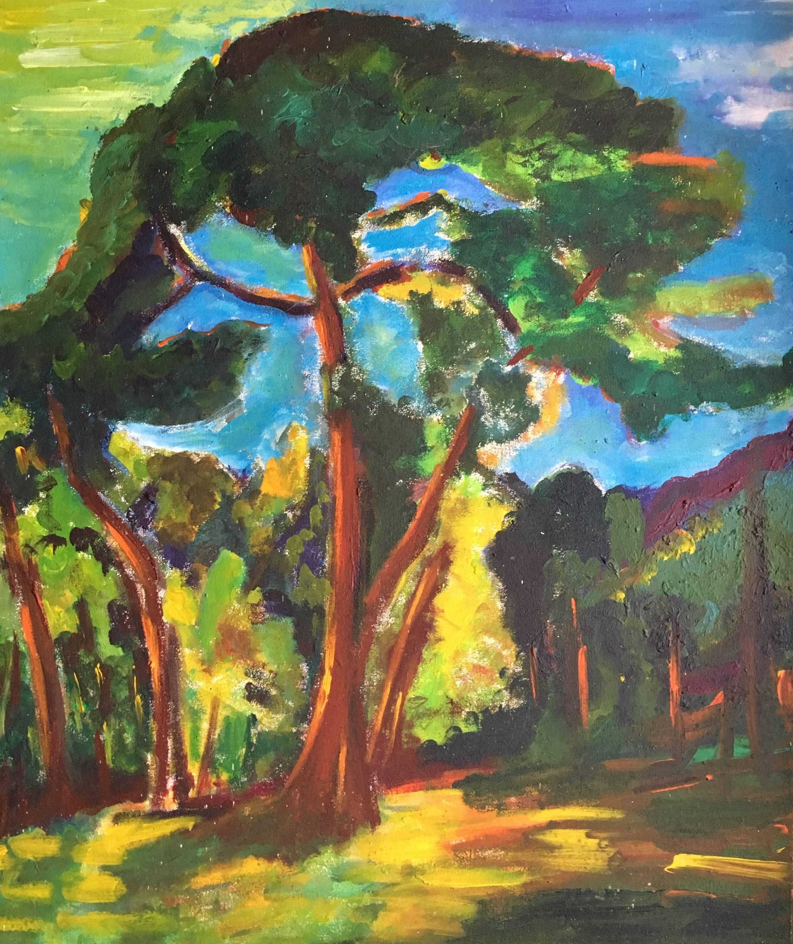 Expressionistischer expressionistischer alter Baum, Landschaft, britischer Künstler