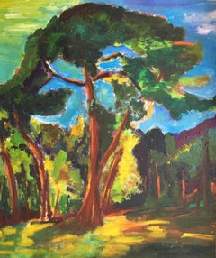 Vecchio albero espressionista, paesaggio, artista britannico