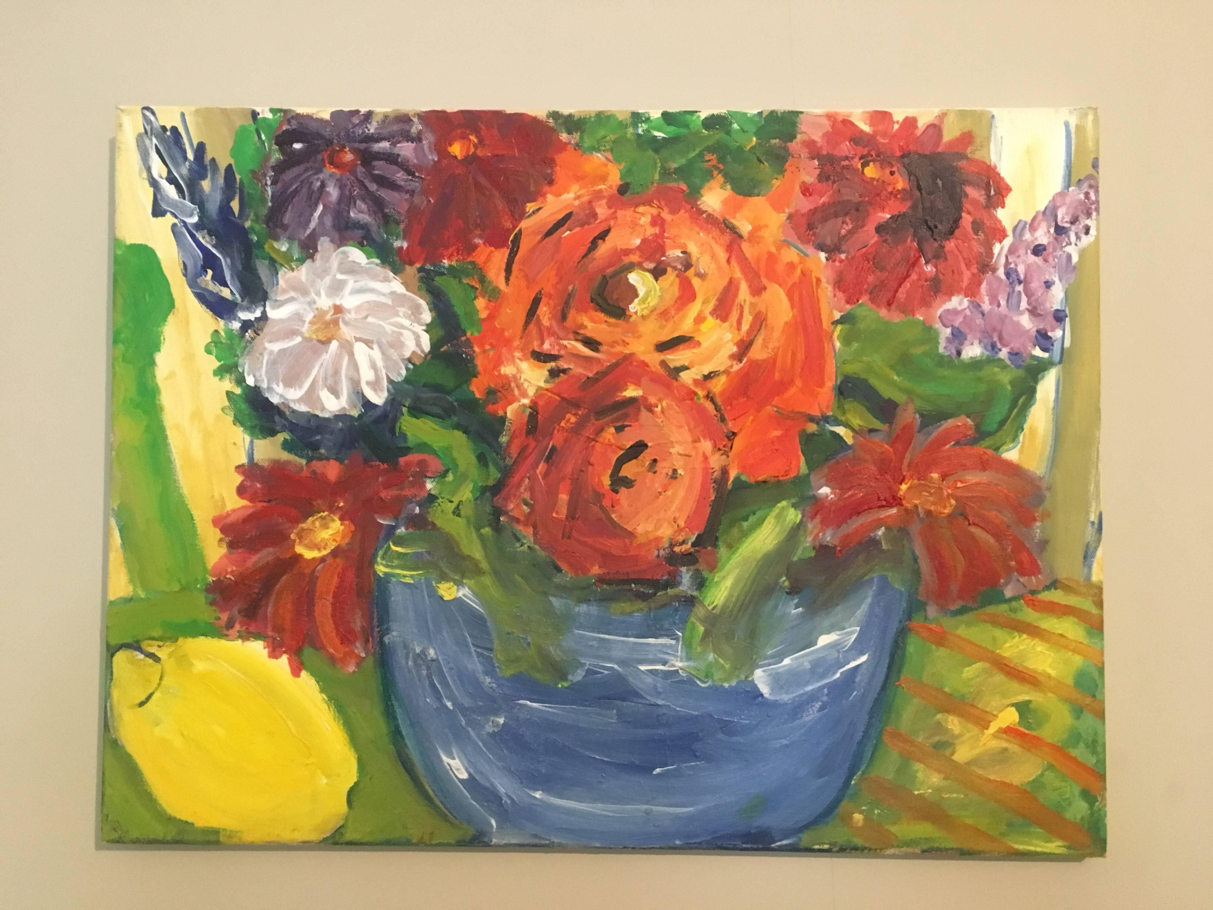 Blumen zum Ausschließen, leuchtende Farben, britischer Künstler – Painting von Pamela Cawley