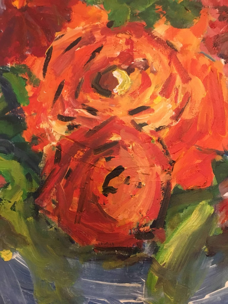 Flowers Close Up, Bright Colours, British Artist
by Pamela Cawley, British 20th century
oil painting on canvas, unframed

canvas: 18 x 24 inches 

Stunning original Impressionist oil painting by the 20th century British artist, Pamela Cawley. The