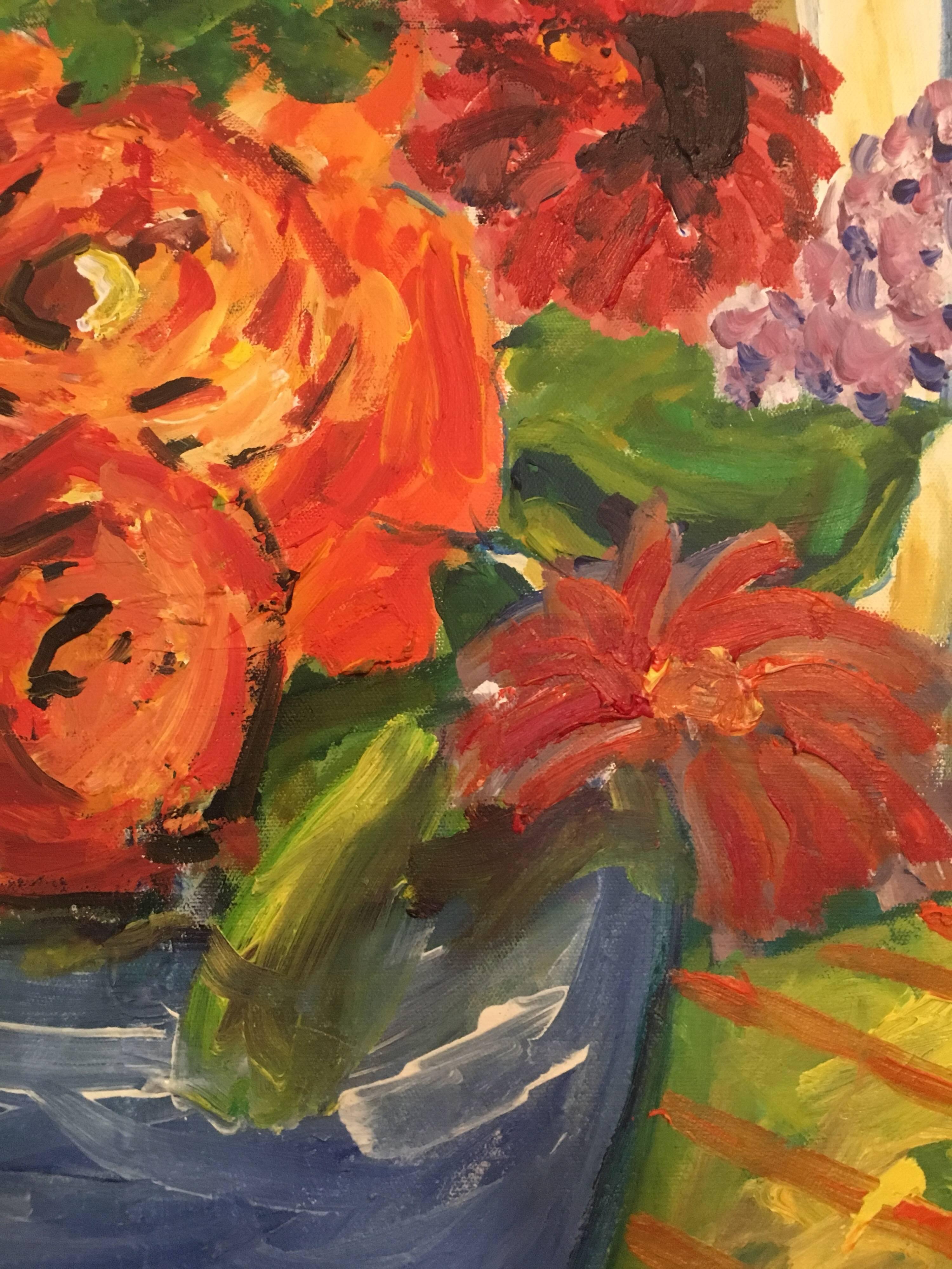 Flowers Close Up, Bright Colours, British Artist - Impressionist Painting by Pamela Cawley