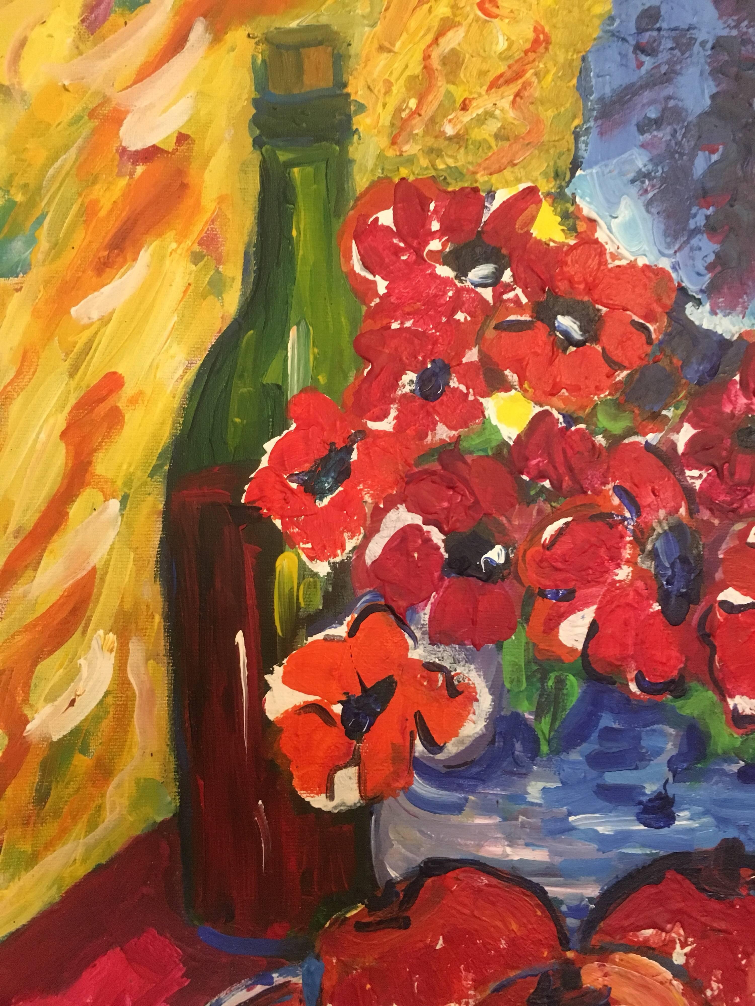 Flowers, Fruit and Wine, Still Life Oil Painting 2