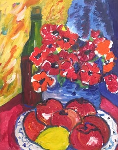 Flowers, Fruit and Wine, Still Life Oil Painting