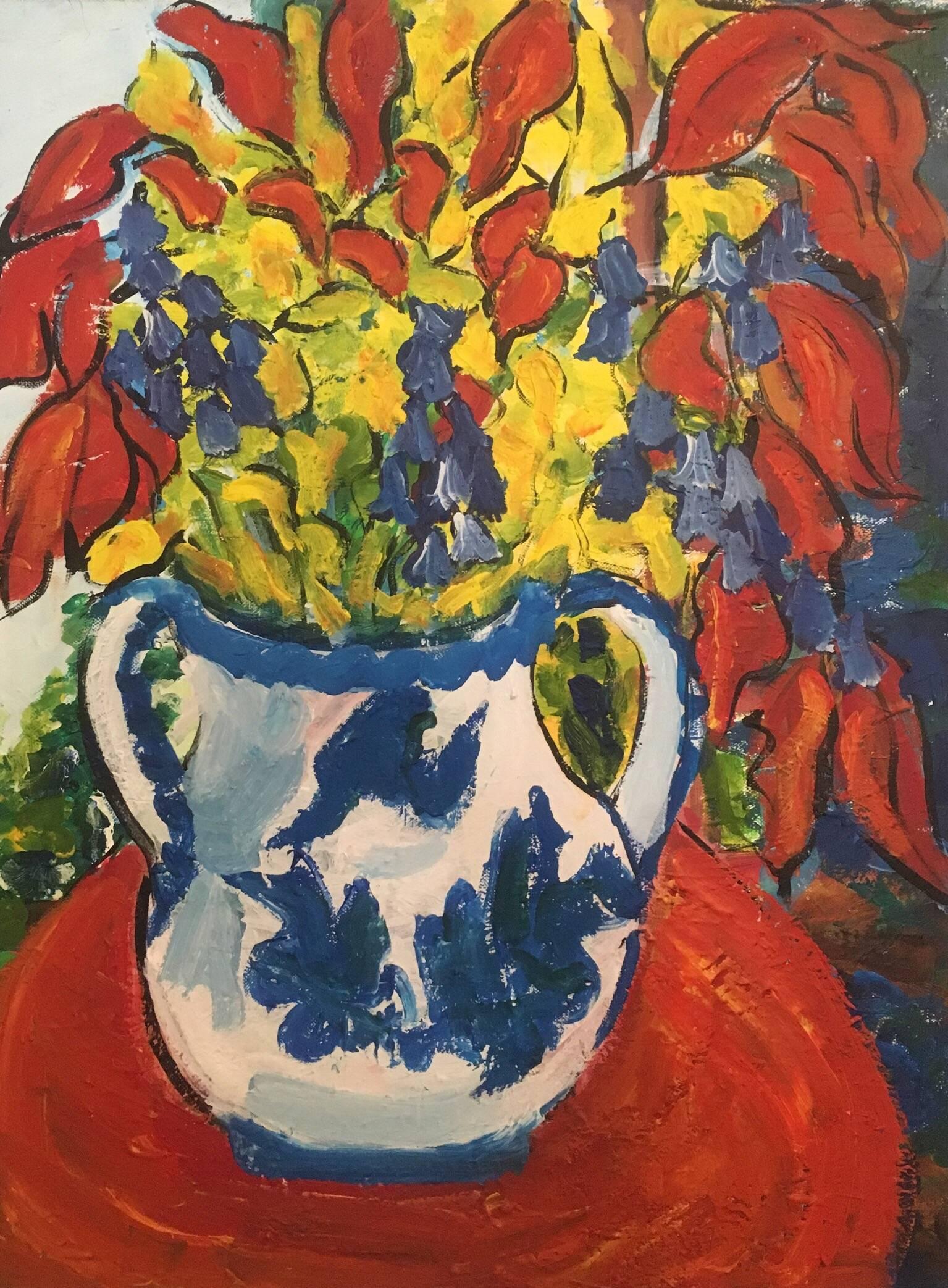 Pamela Cawley Interior Painting - Flowers in a Vase Still Life Oil Painting British Artist