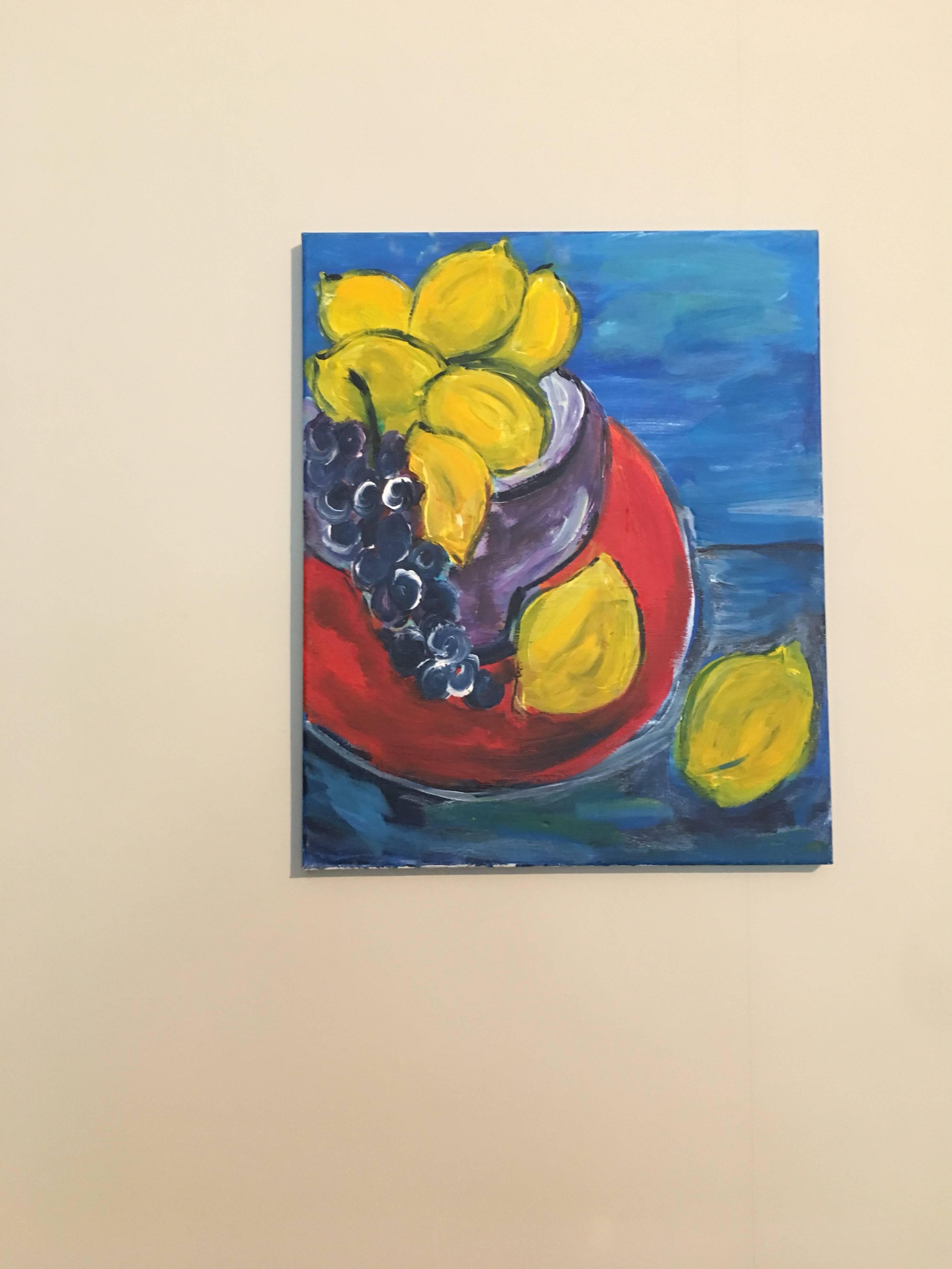 Süße Zitronen, Stillleben, leuchtende Farben, Ölgemälde (Impressionismus), Painting, von Pamela Cawley