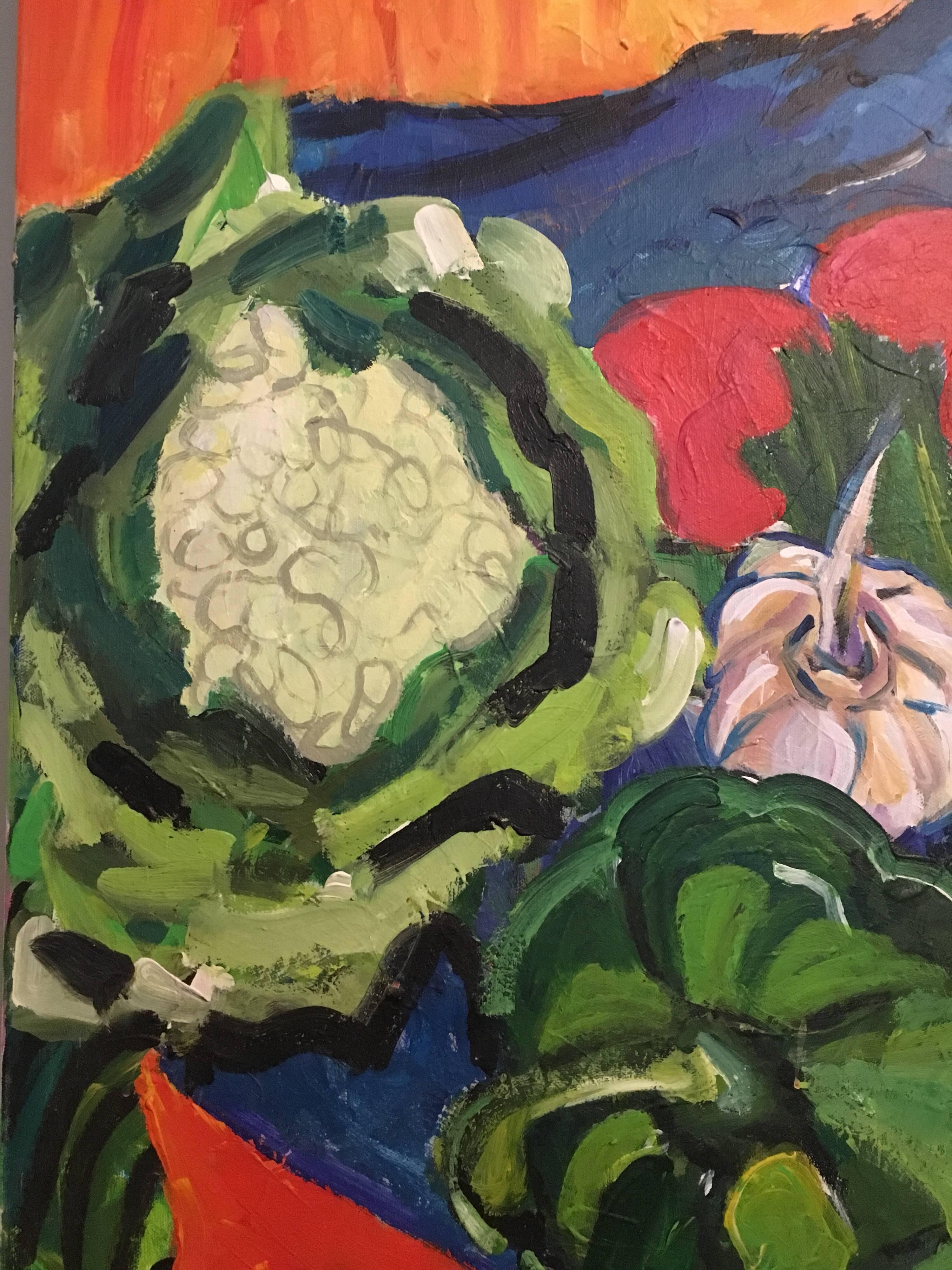 Vegetables de jardin, nature morte, couleurs vives, artiste britannique - Impressionnisme Painting par Pamela Cawley