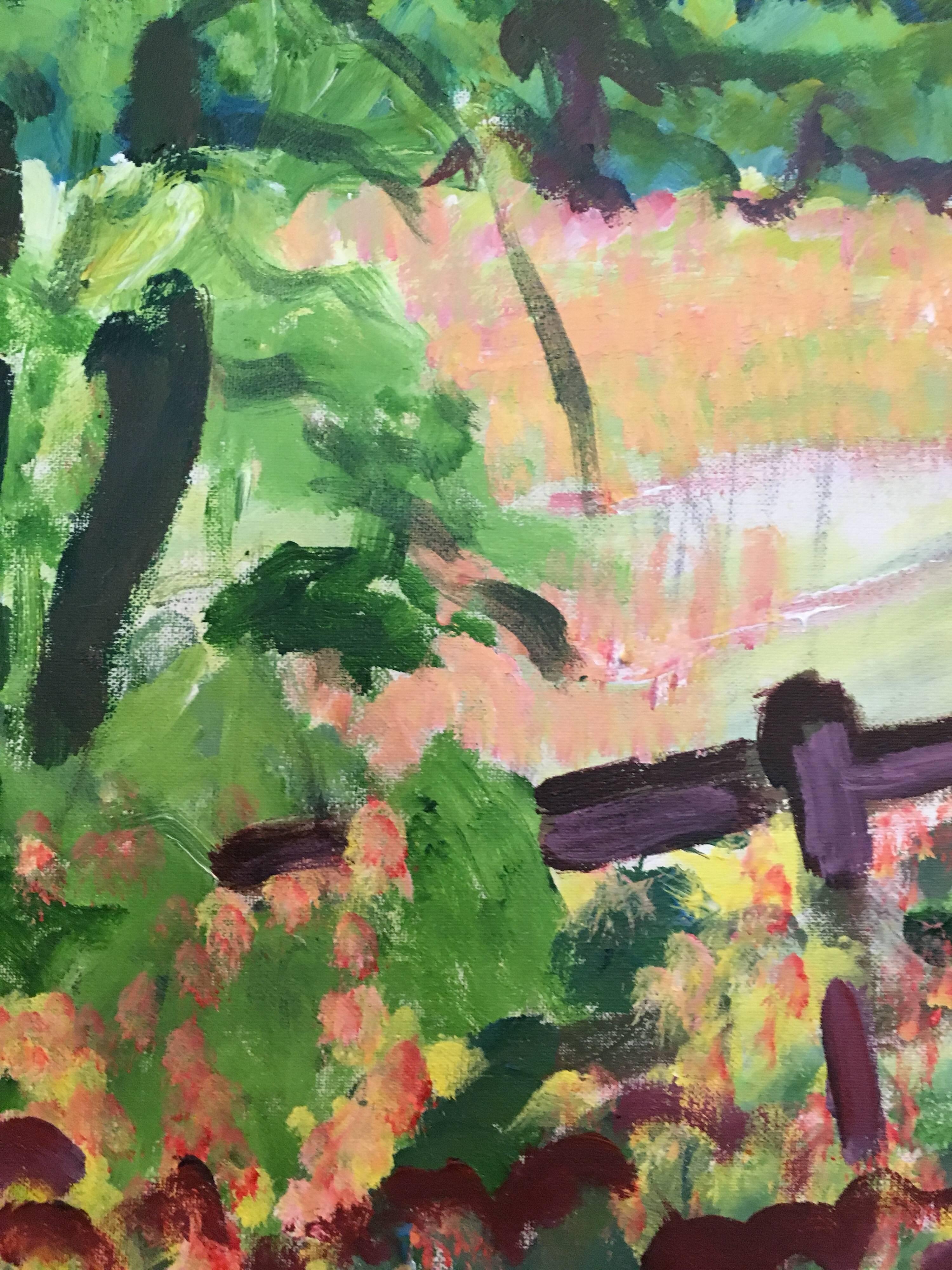 Impressionistisches Landfeld, Ölgemälde, britischer Künstler (Braun), Landscape Painting, von Pamela Cawley