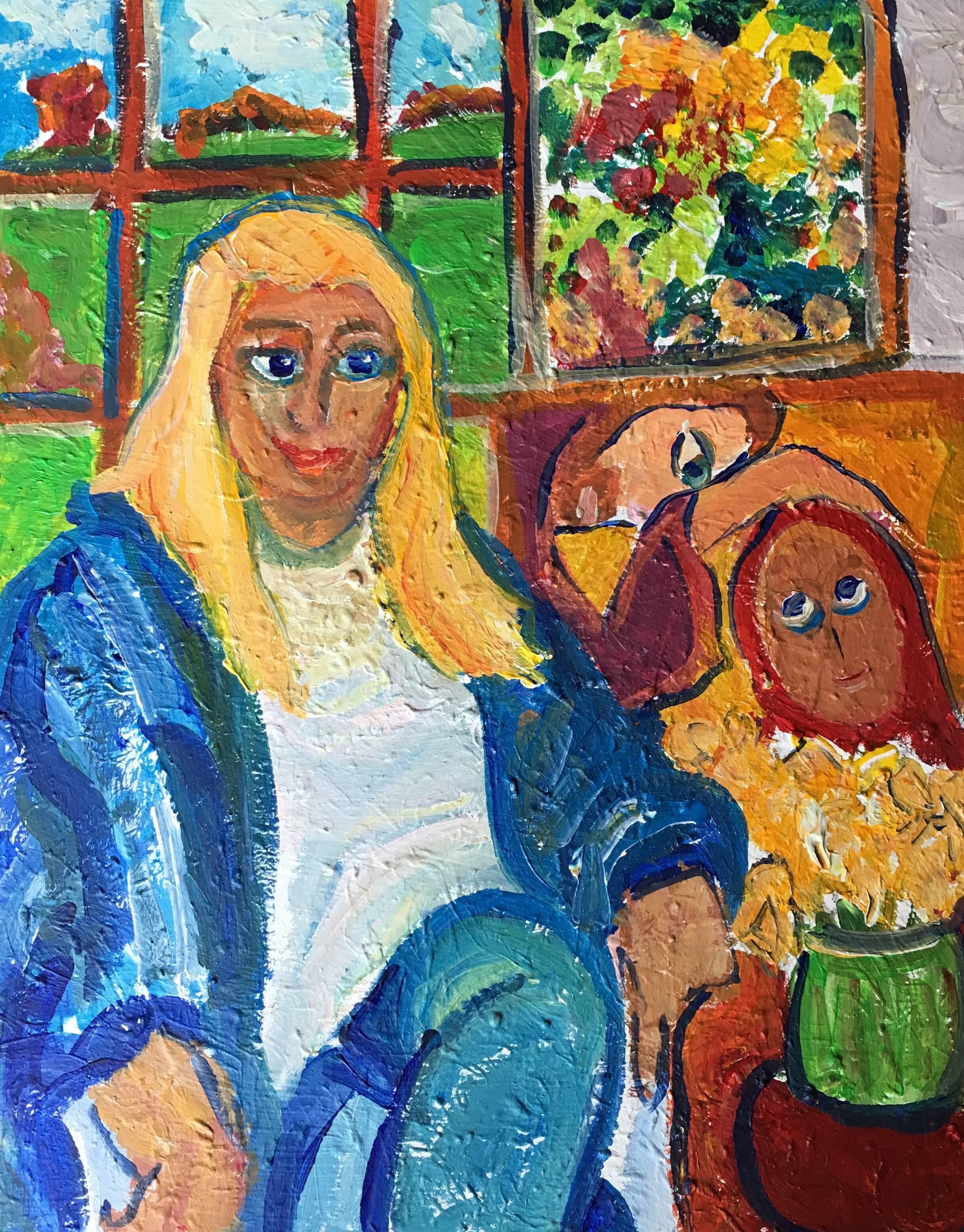 Pamela Cawley Still-Life Painting – Impressionistische Figuren, leuchtende Farben, Ölgemälde