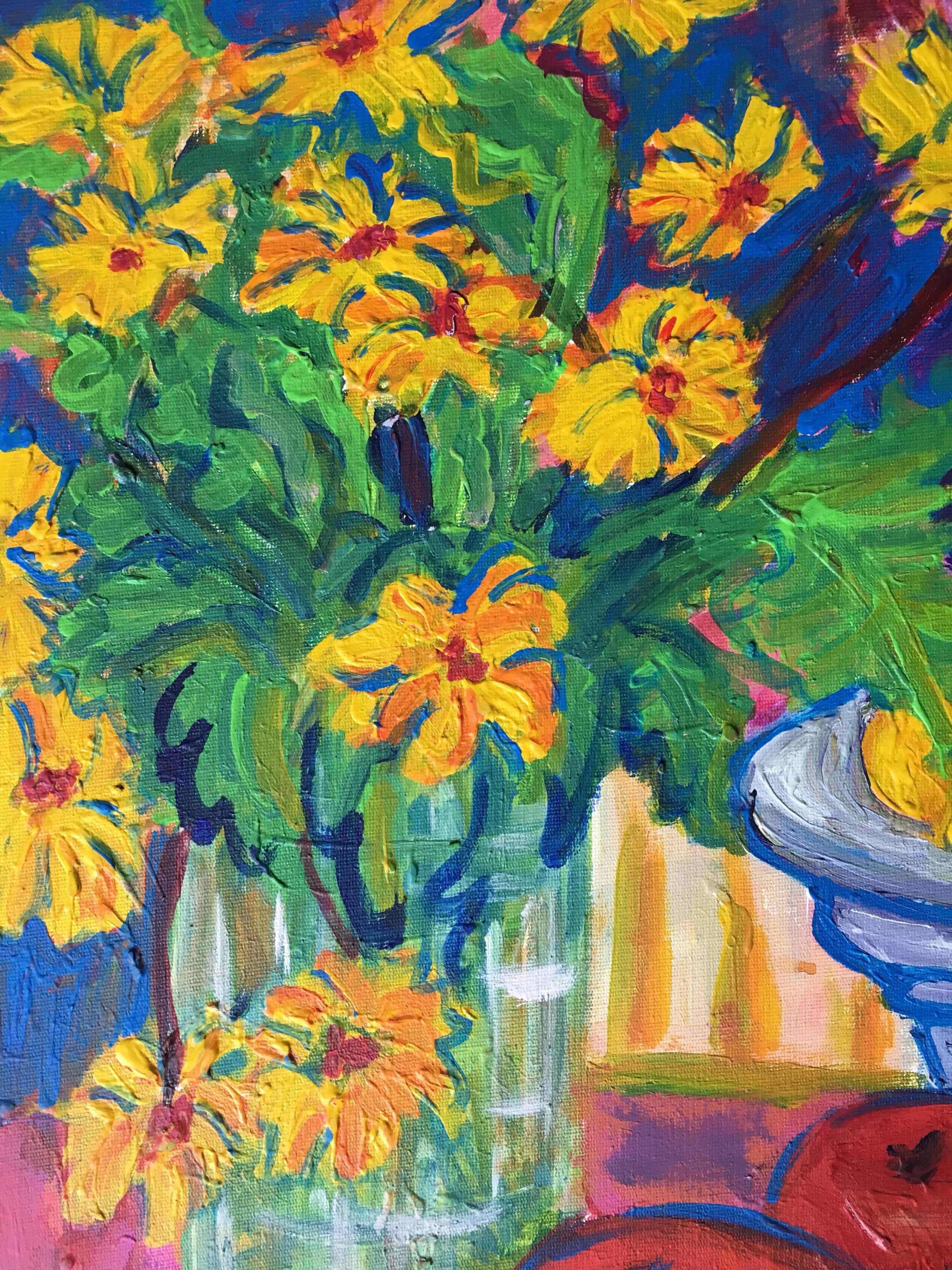 Impressionistisches Ölgemälde mit Zitronen, Zitronen und Äpfeln im Angebot 1