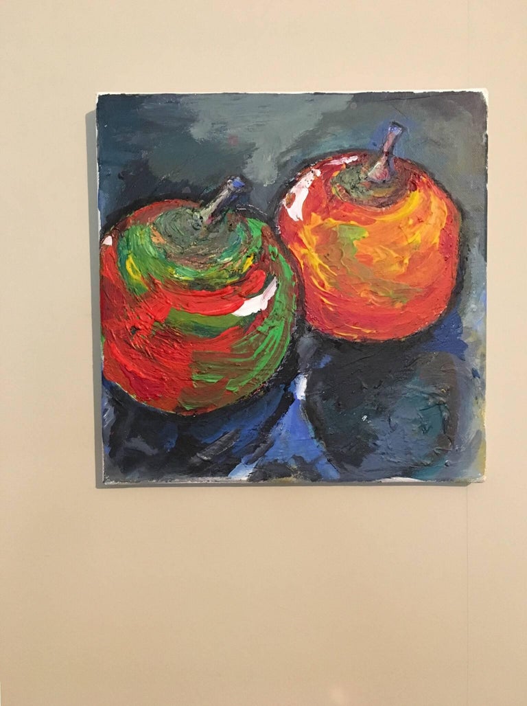 Impressionist Still Life of Two Apples, British Artist - Painting by Pamela Cawley