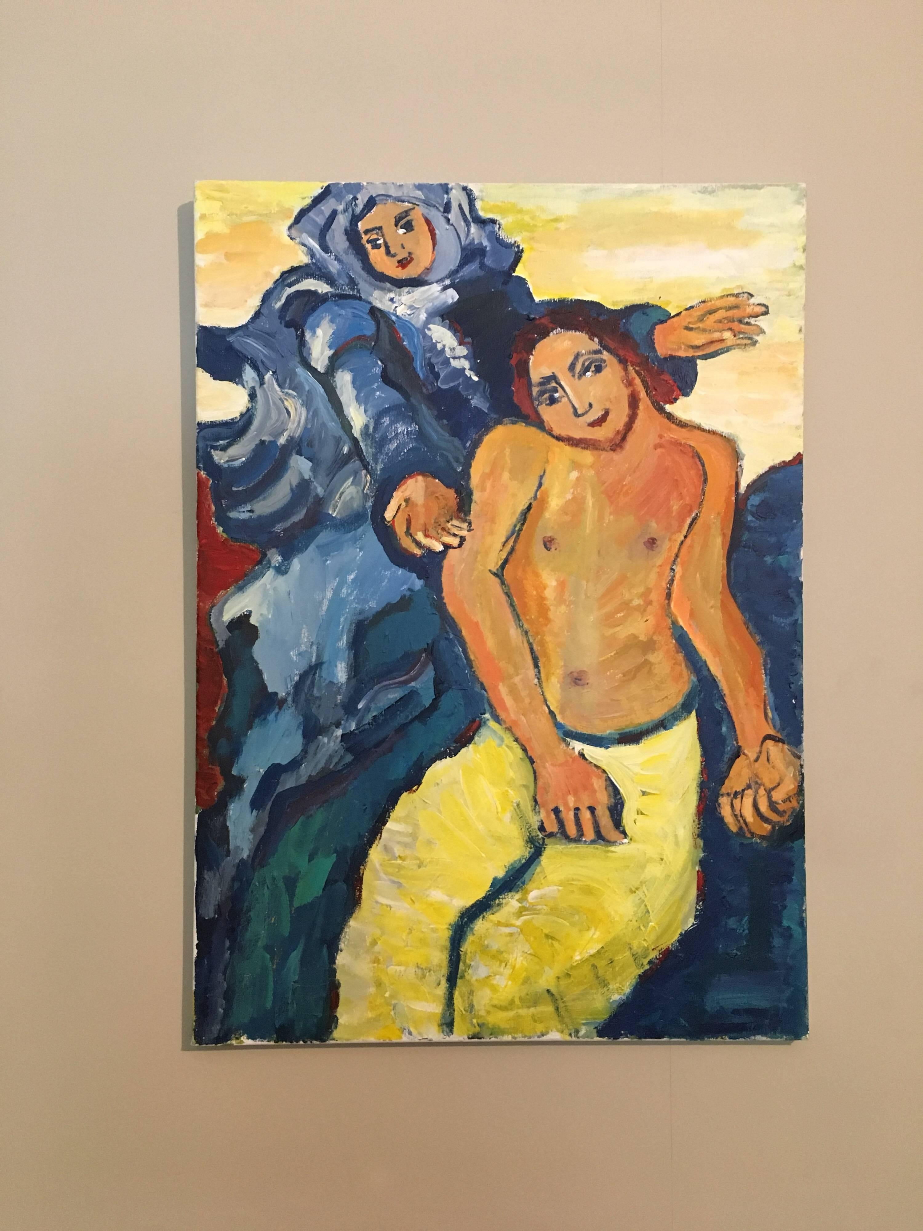 Couple du Moyen-Orient, danse, peinture à l'huile impressionniste - Impressionnisme Painting par Pamela Cawley