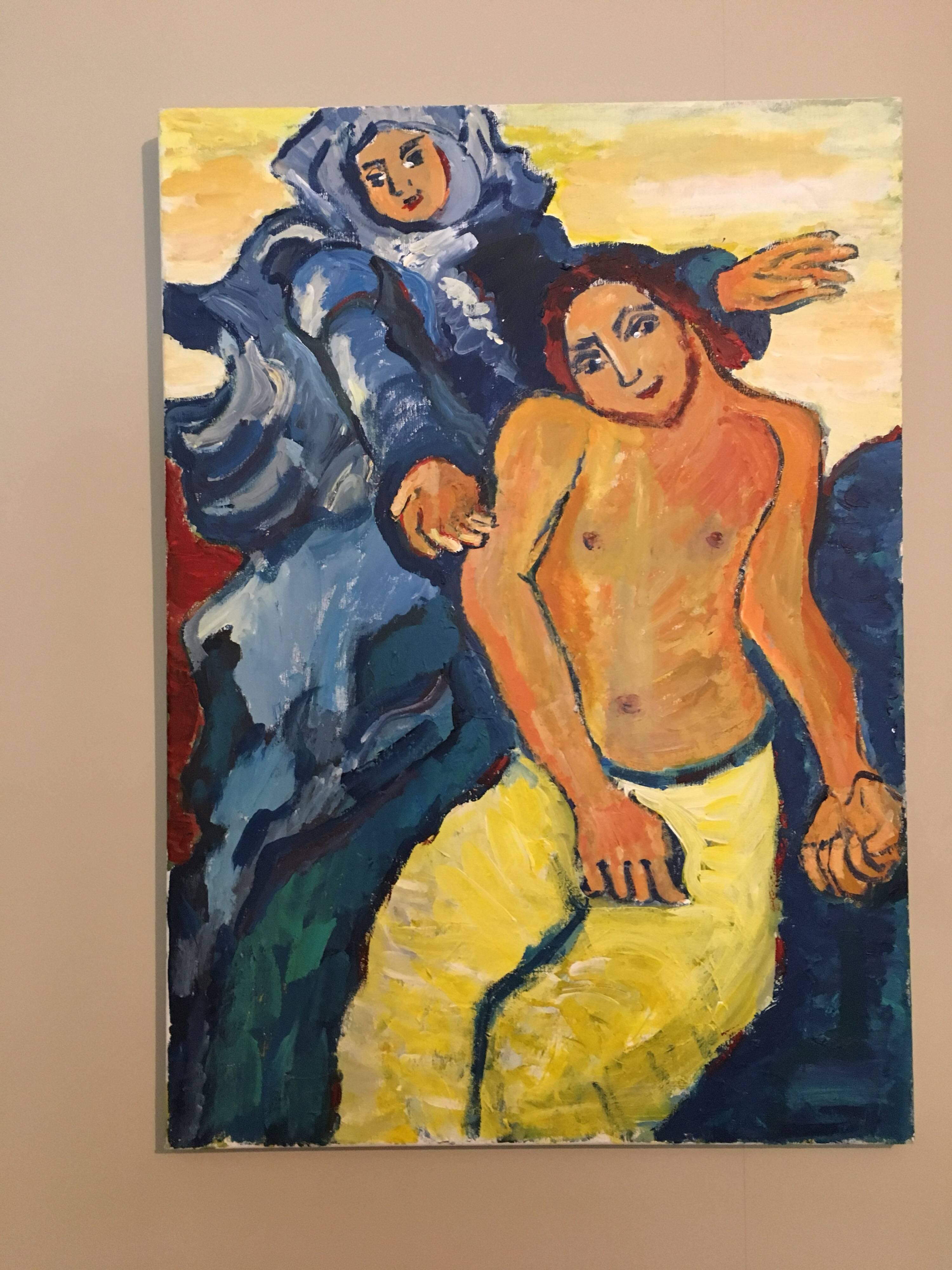 Couple du Moyen-Orient, danse, peinture à l'huile impressionniste - Beige Interior Painting par Pamela Cawley