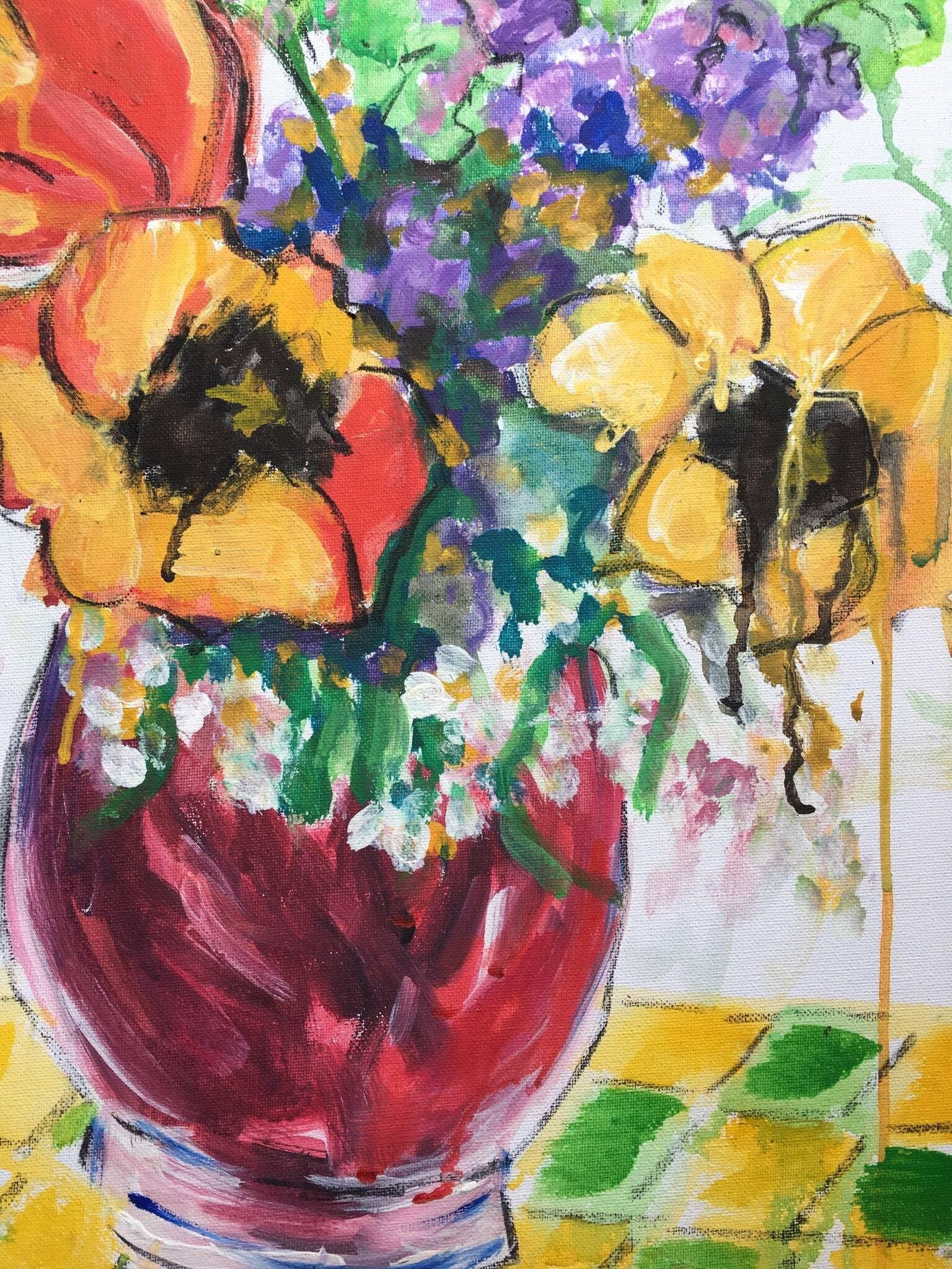 Mehrfarbige Blumen in einer Vase, Impressionist, britischer Künstler
von Pamela Cawley, Britin, 20. Jahrhundert
ölgemälde auf Leinwand, ungerahmt
leinwand: 18 x 15 Zoll 

Beeindruckendes originales impressionistisches Ölgemälde der britischen
