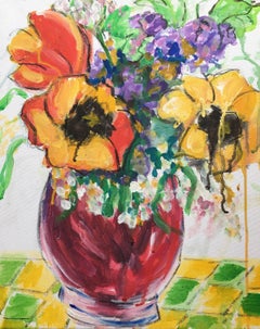 Mehrfarbige Blumen in einer Vase, Impressionist, britischer Künstler